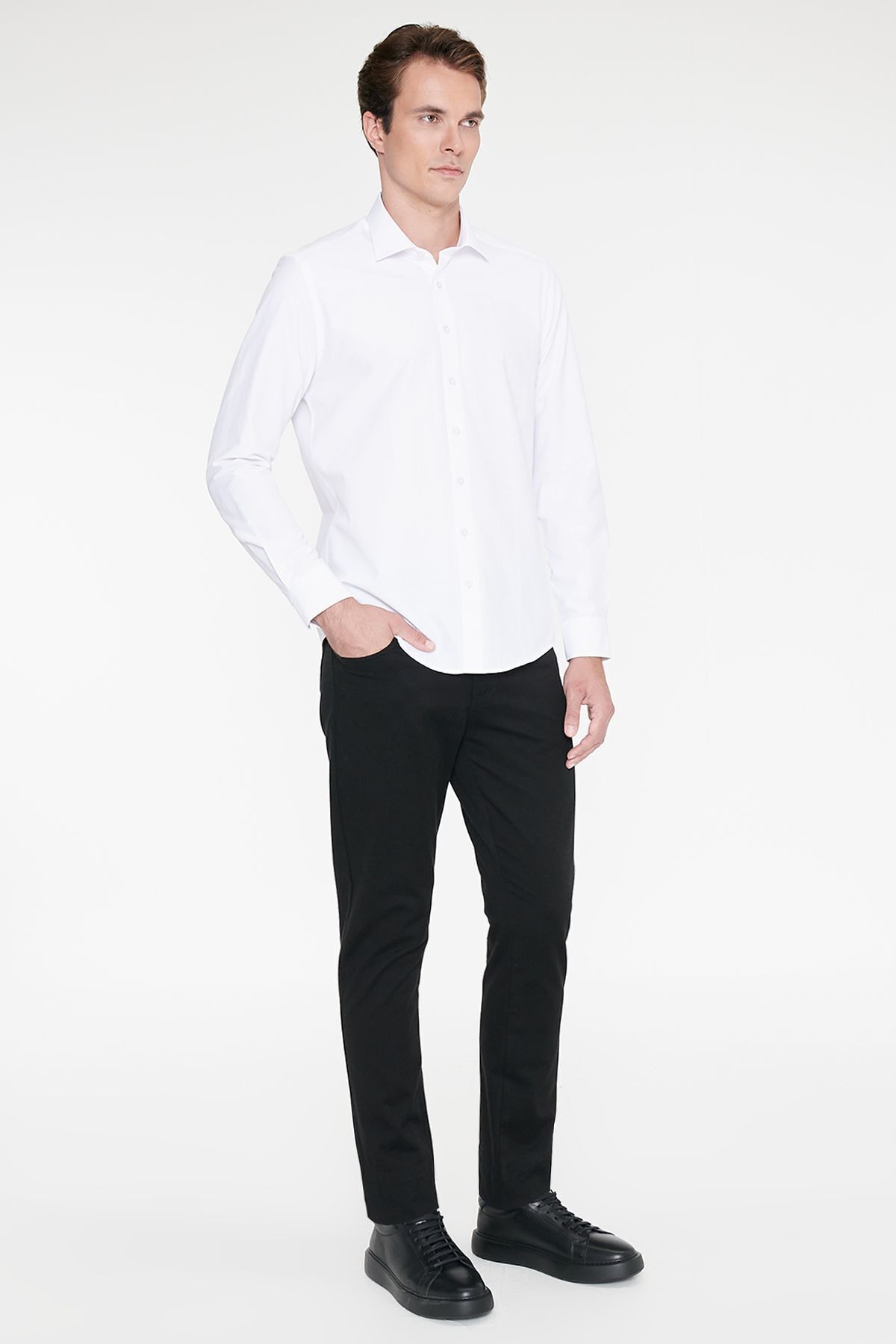 AC&Co / Altınyıldız Classics Erkek Siyah Diz İzi Yapmayan Slim Fit Dar Kesim 5 Cep Pamuklu Kanvas Esnek Casual Pantolon görsel 8