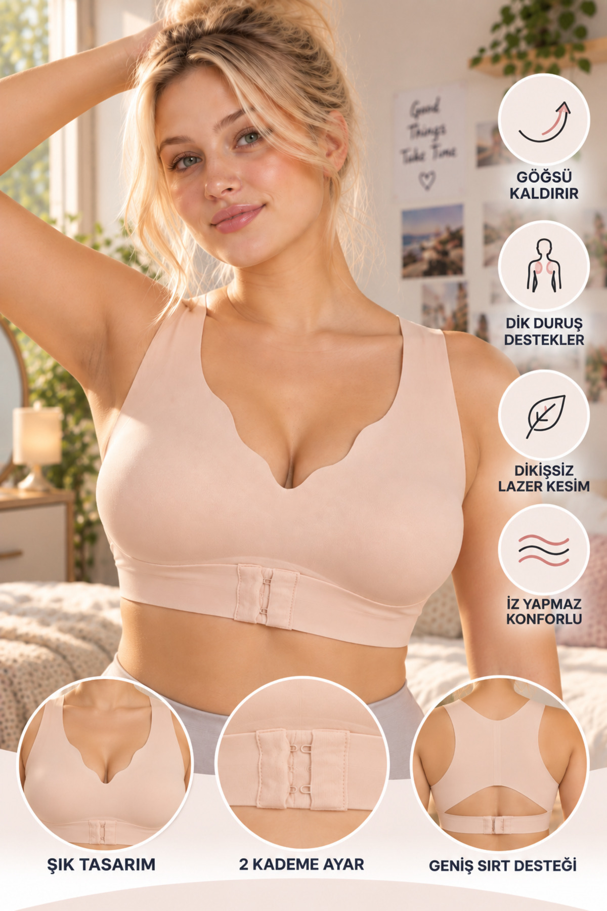 SAUNA SUIT Kadın Dik Duruş Destekli Büstiyer - Ayarlanabilir Kopçalı Toparlayıcı Sütyen