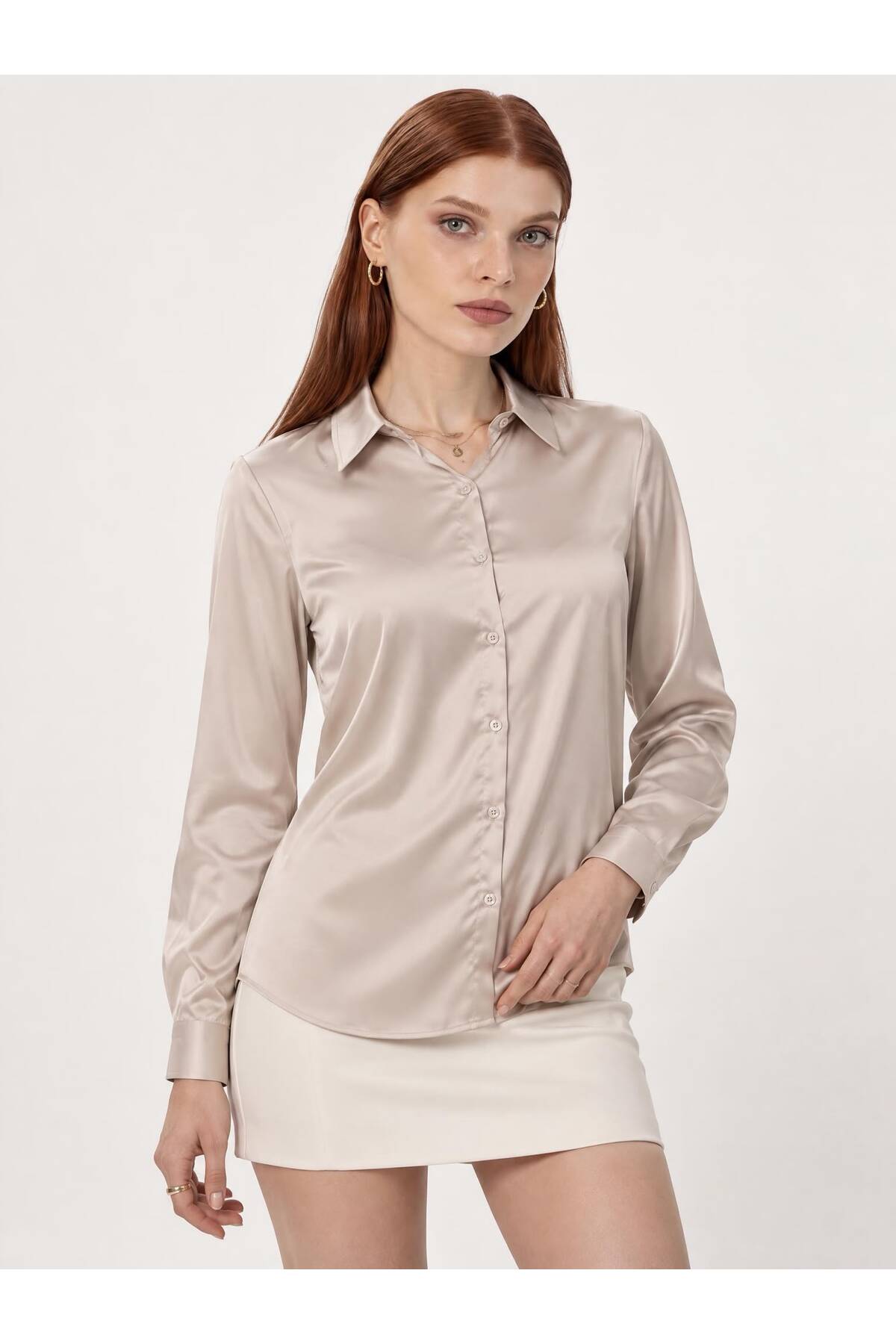 PERA MODA Saten Yüzeyli Fitted Gömlek görsel 2
