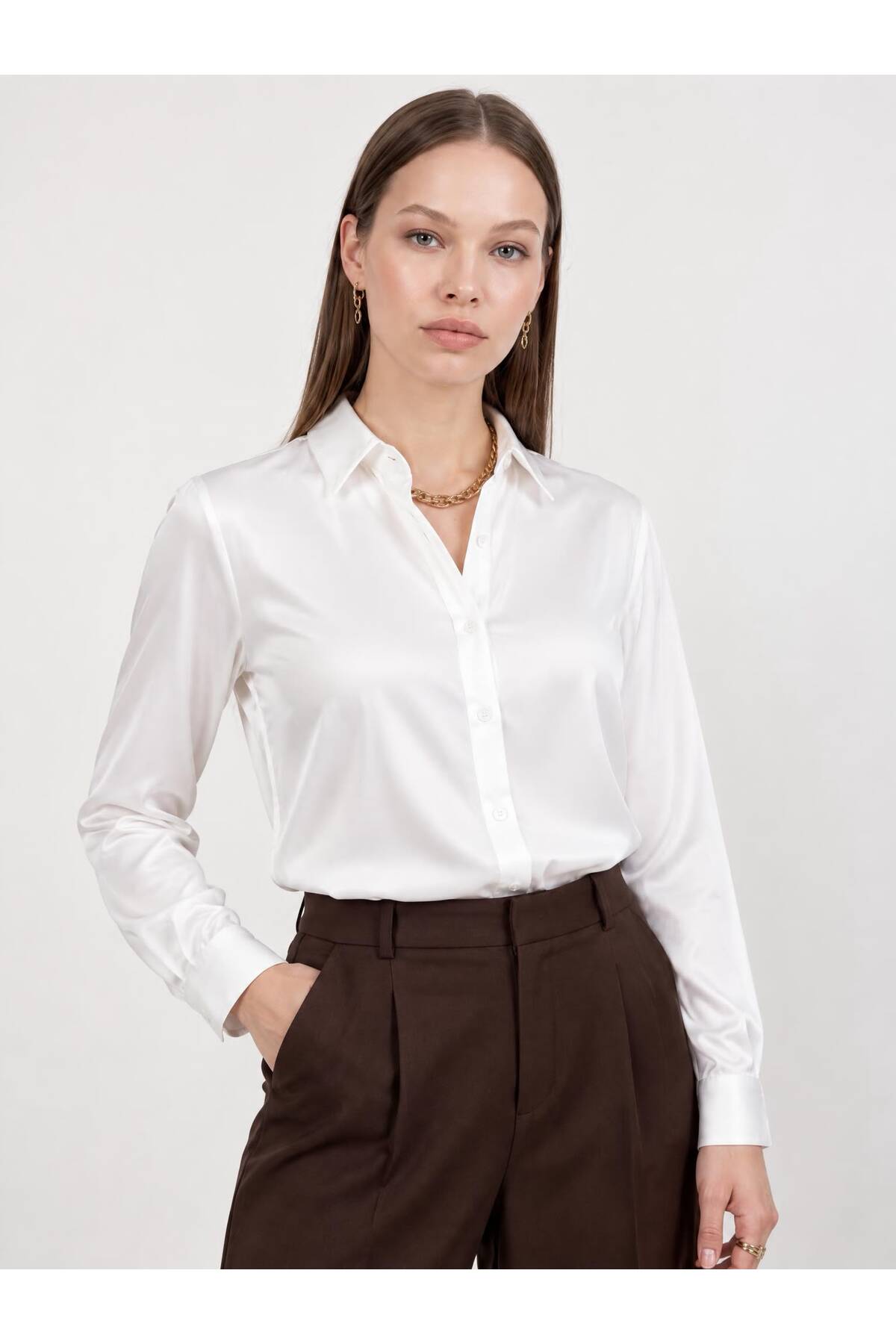 PERA MODA Saten Yüzeyli Fitted Gömlek