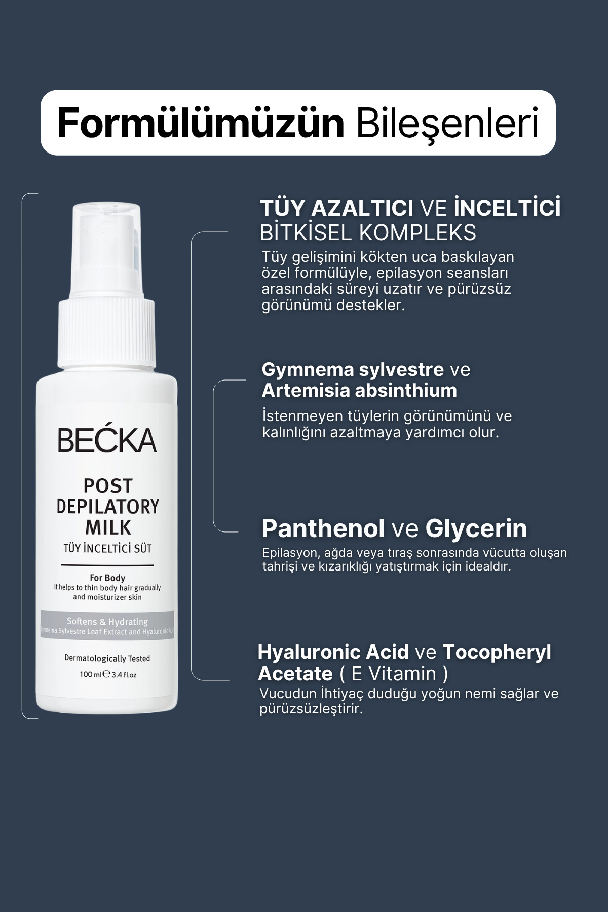 Tüy Azaltıcı Ve lnceltici Nemlendirici Süt Gymnema Sylvestre & Hyaluronik Asit Özlü 100 ml — TYC3MZPAHN172954556773347 — تصویر 4 از 8
