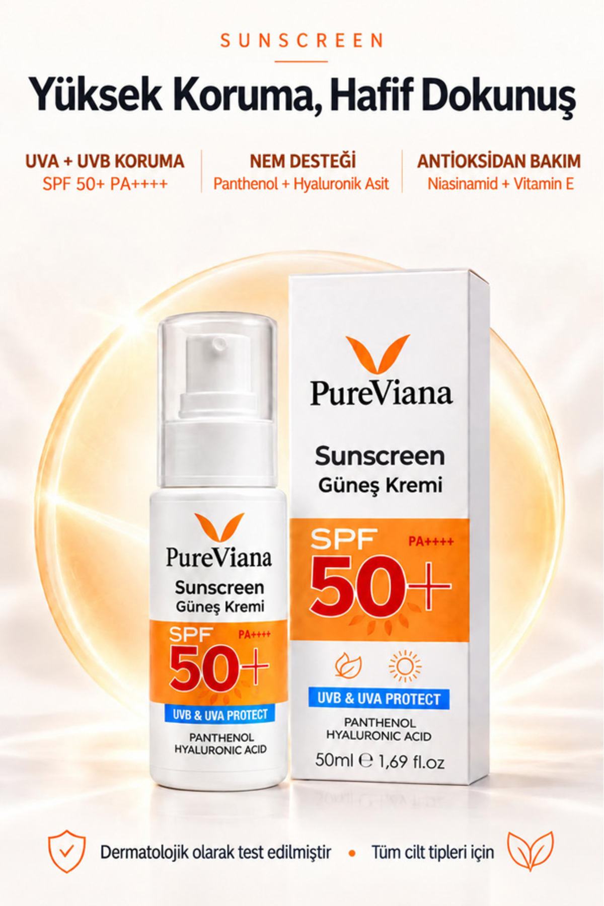 Güneş Kremi SPF 50+ PA++++ 50ml – Yüksek Koruma, Nemlendirici, Leke Karşıtı, Cilt Tonu Eşitleyici — MK-PV-GK-50ML — تصویر 4 از 6