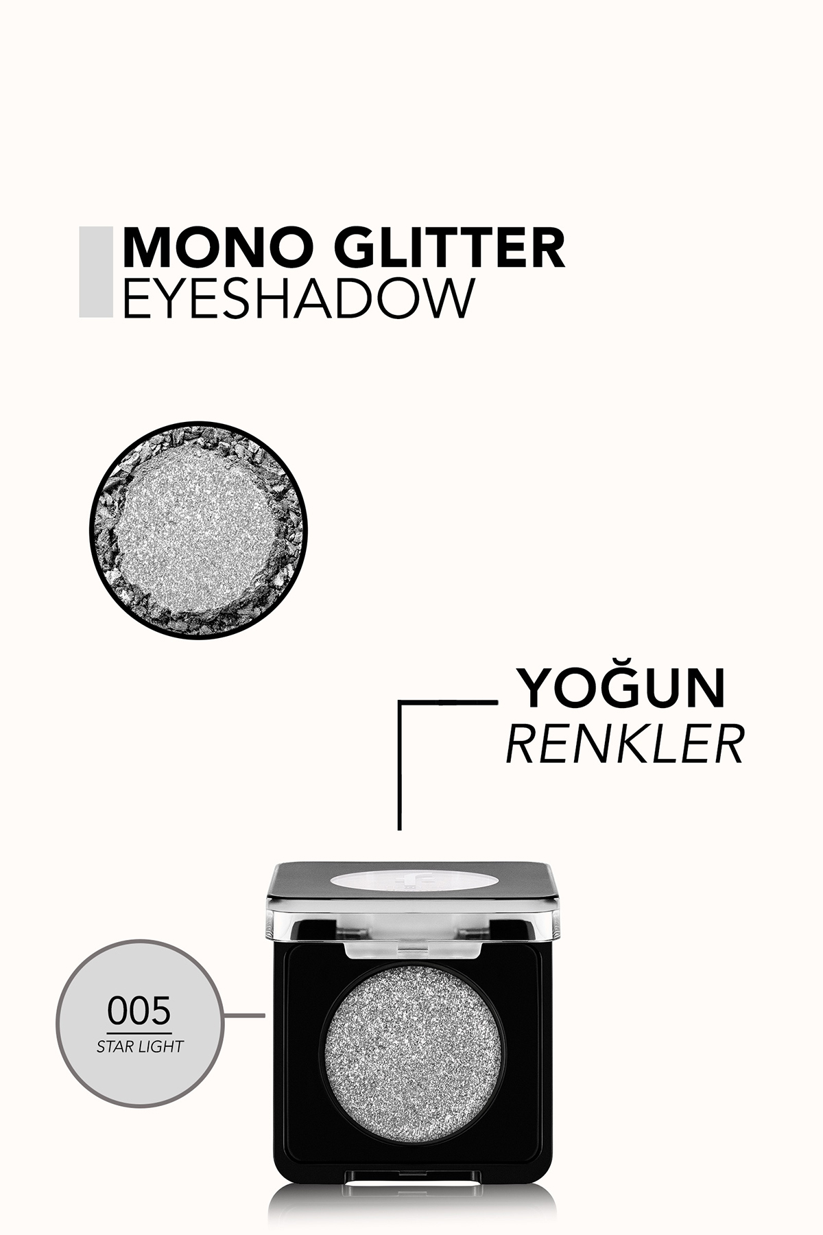 Mono Yüksek Pigmentli & Doğal Işıltılı Kompakt Göz Farı - 05 Star Light — خاکستری 8682536095679 — تصویر 4 از 5