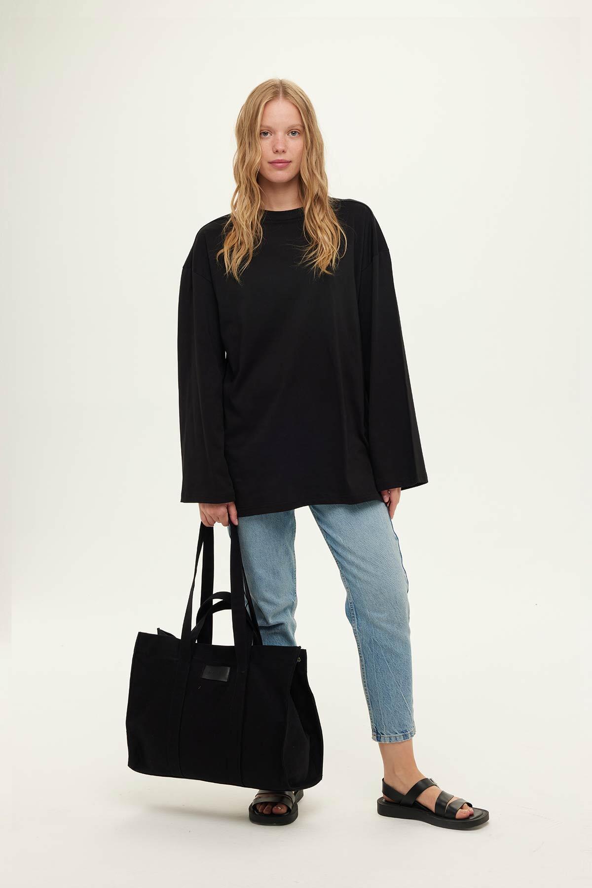Manuka GENİŞ KOL OVERSIZE TSHIRT SİYAH görsel 2