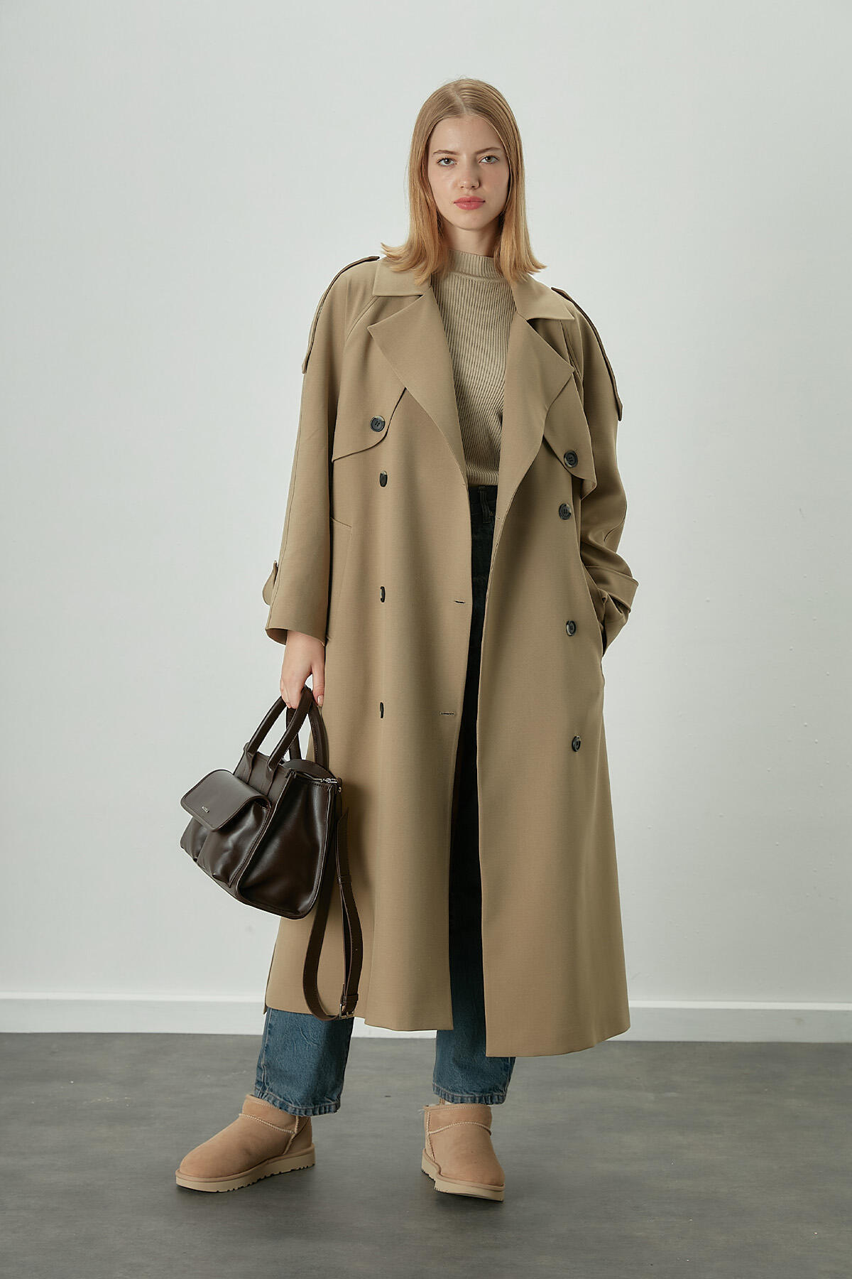Manuka Premium Oversize Trençkot Bej görsel 2