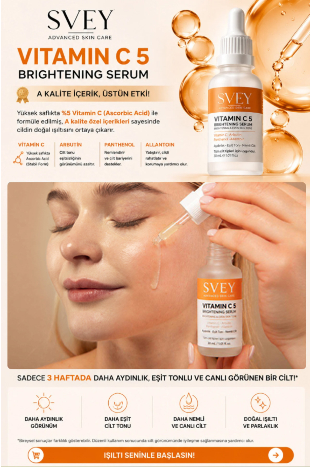 C Vitamini & Leke Giderici , Arbutin İçeren Aydınlatıcı Cilt Tonu Eşitleyici Serum 30 ml — 001907 — تصویر 4 از 7