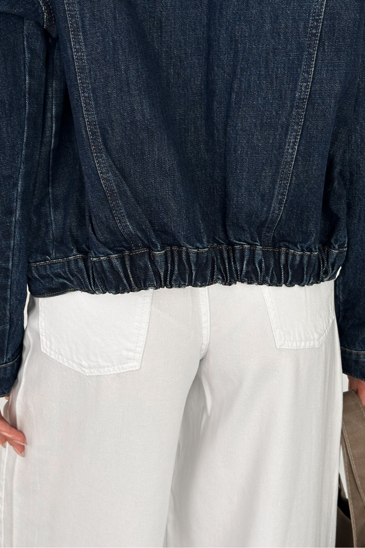 HLT JEANS Kadın Koyu Mavi Jean Denim Oversize Kalıp Beli Lastikli Cepli Düğmeli Kot Ceket LARA-5009 görsel 4