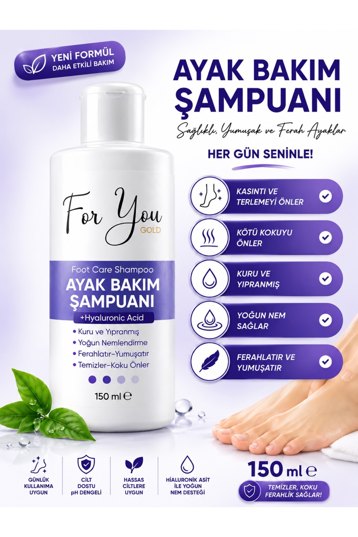 Ayak, El,tırnak Bakımı, Tırnak Mantarı-koku-kaşıntı Önleme Ayak Bakım Şampuanı 150 ml — ayk1 — تصویر 2 از 8