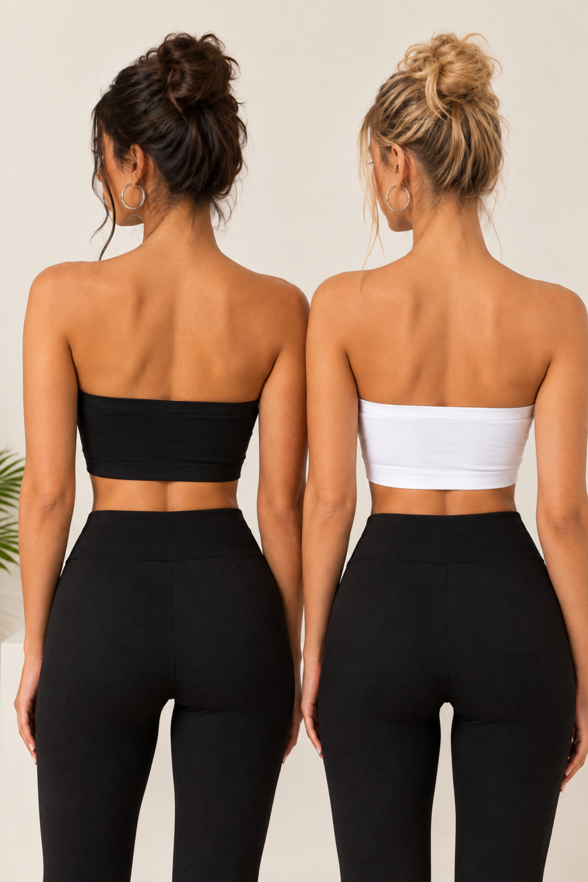 Olyssia Kadın Siyah & Beyaz Süprem / Vücuda Oturan Esnek Basic Straplez Büstiyer Crop Top, Günlük Üst görsel 2