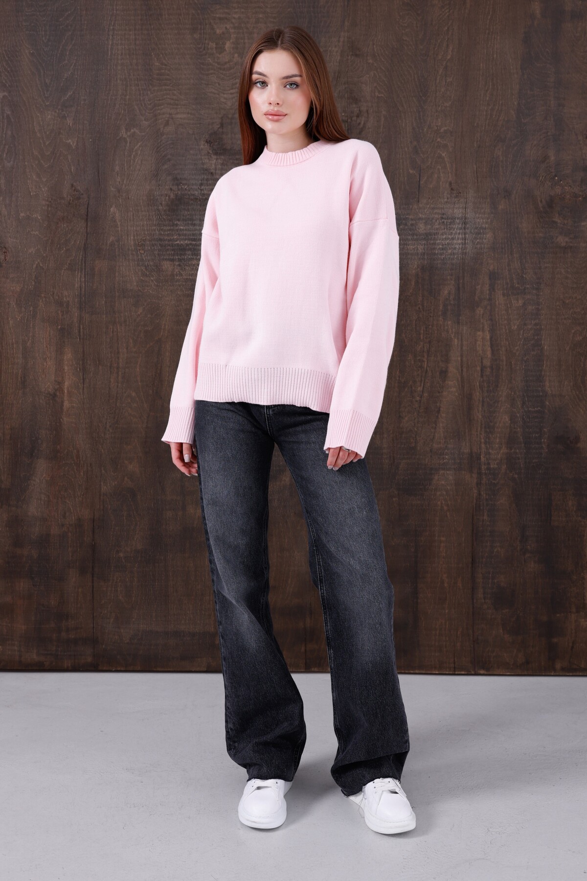 Kırlangıç Moda Pembe Oversize Bisiklet Yaka Kadın Triko Kazak görsel 4