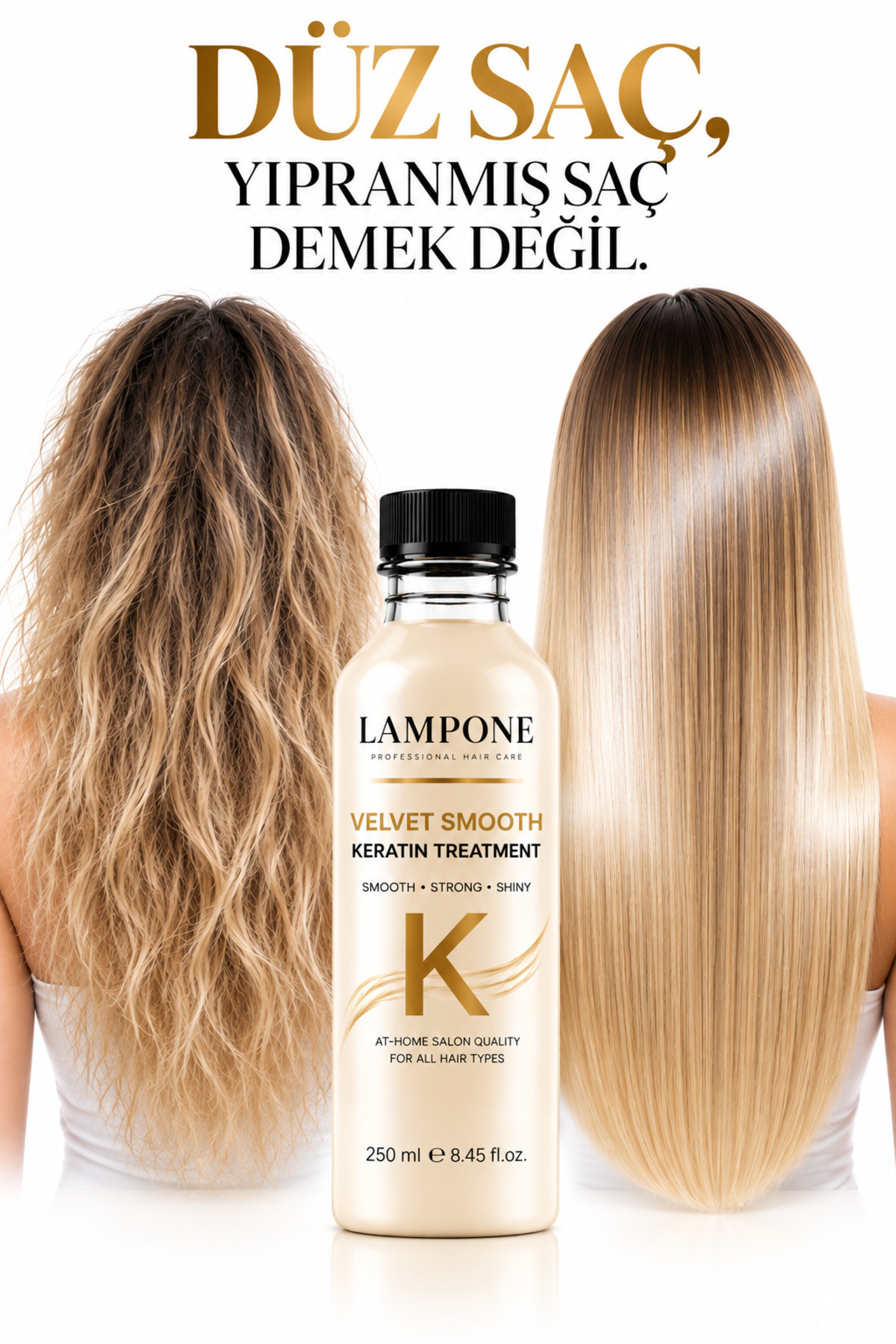 Keratin Saç Düzleştirici Bağ Onarıcı Bakım 250 ML Velvet Smooth — lamponekeratin250ml1 — تصویر 4 از 4
