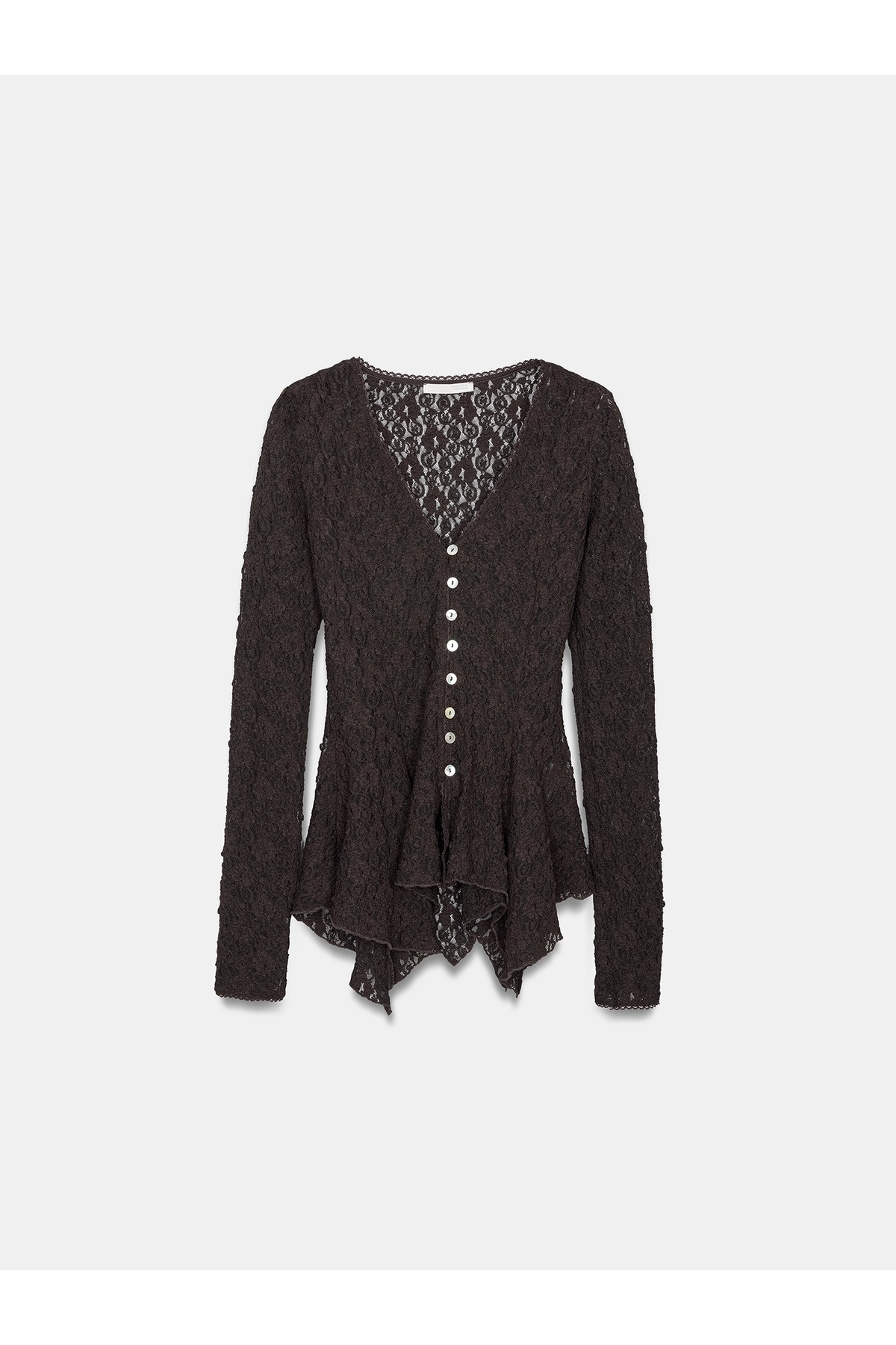 Dilvin 60433 Düğmeli Peplum Dantel Hırka-Koyu Kahve görsel 6