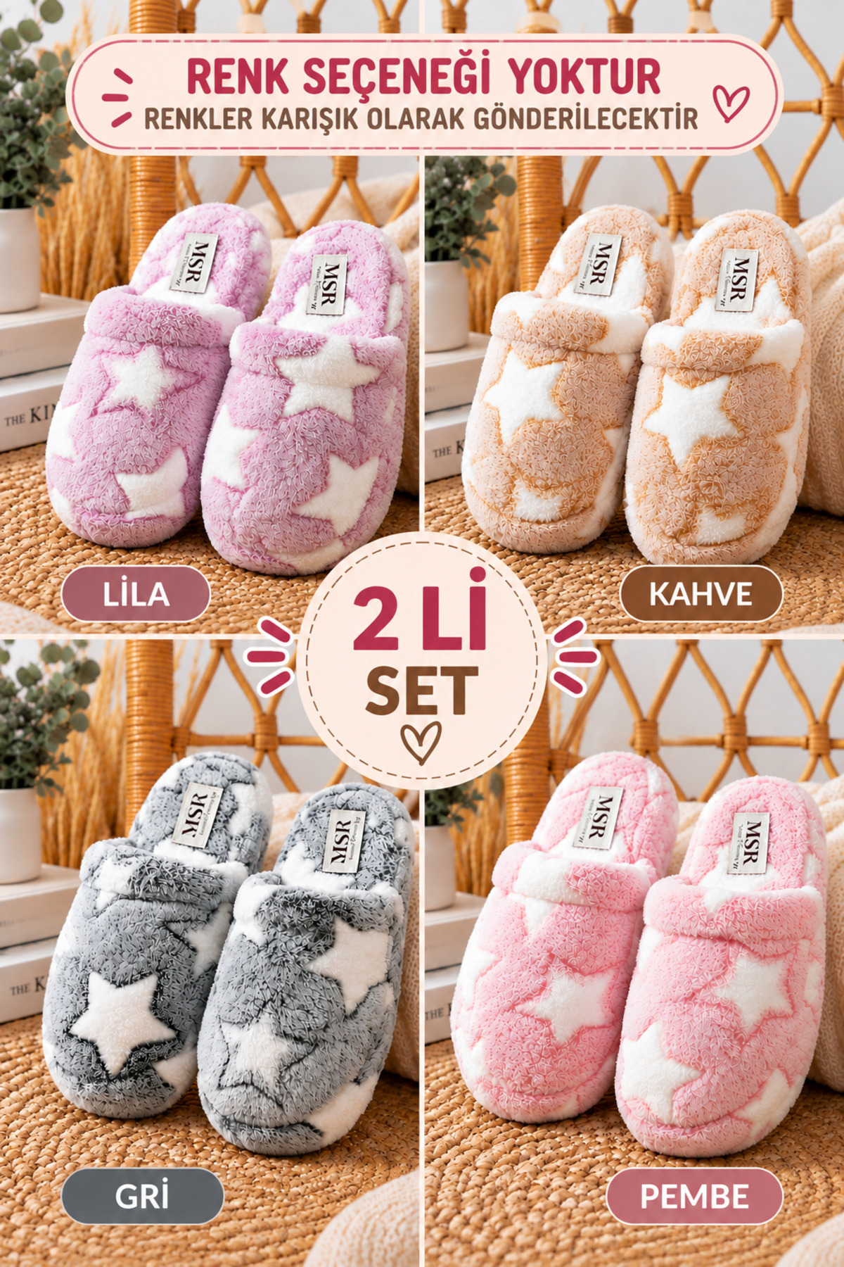 Slipcat 2'Li Paket Önü Kapalı Terlik Ev Terliği Çeyiz Bohça Seti
