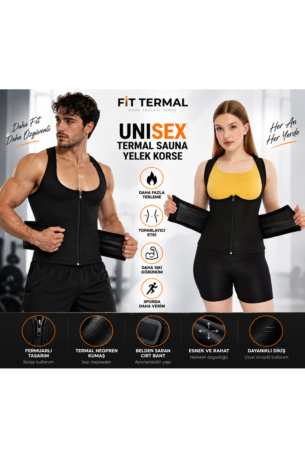 Fit Termal Unisex Termal Sauna Yelek Korse Terletici Toparlayıcı Sporcu Korsesi Siyah görsel 4