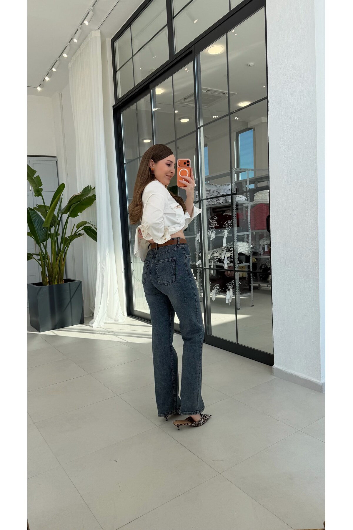 elif teke Düz Paça Taba Kemerli Jean Mavi görsel 4