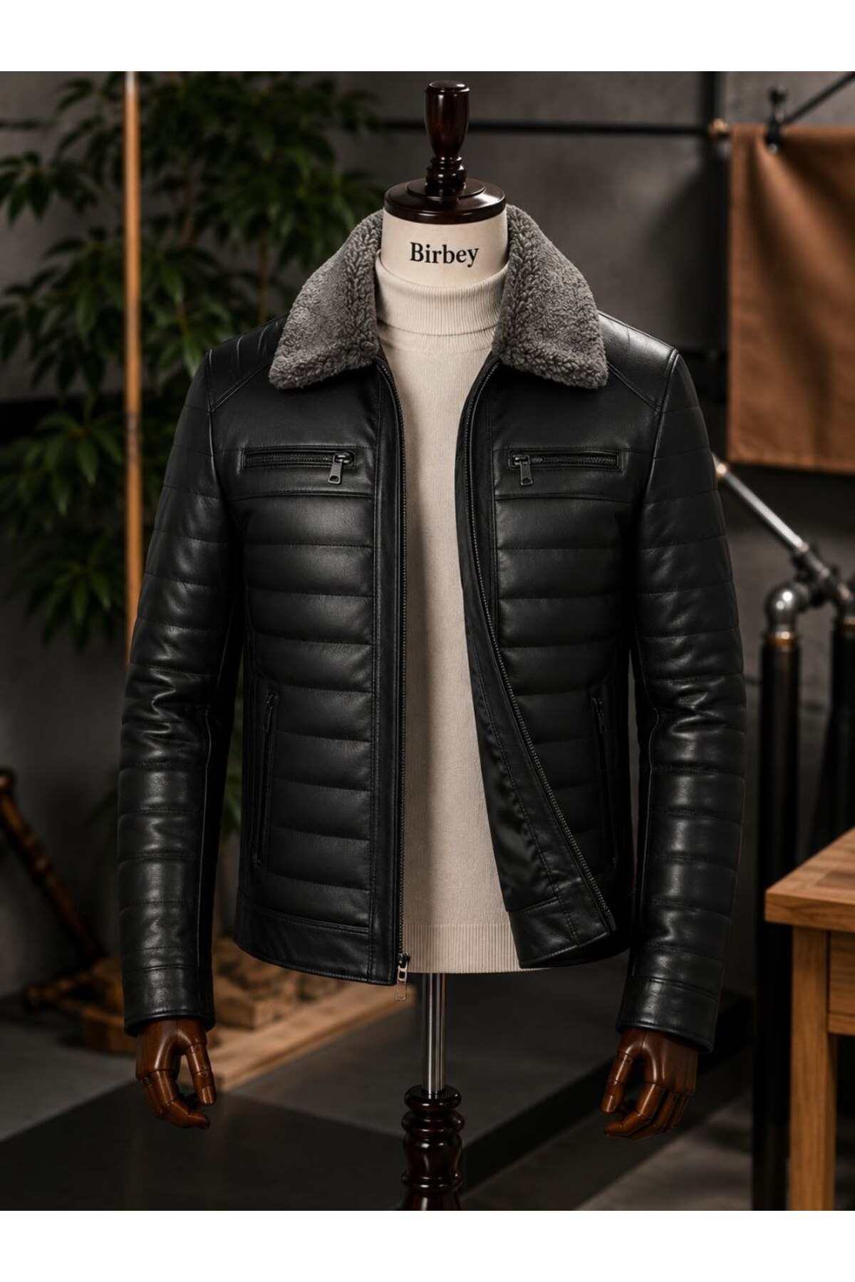 MODA Erkek Siyah Yakası Çıkarılabilir Kürklü Fermuarlı İçi Astarlı Hakiki Deri Mont Ceket — خاکستری ftkahveyakasıkürklümont