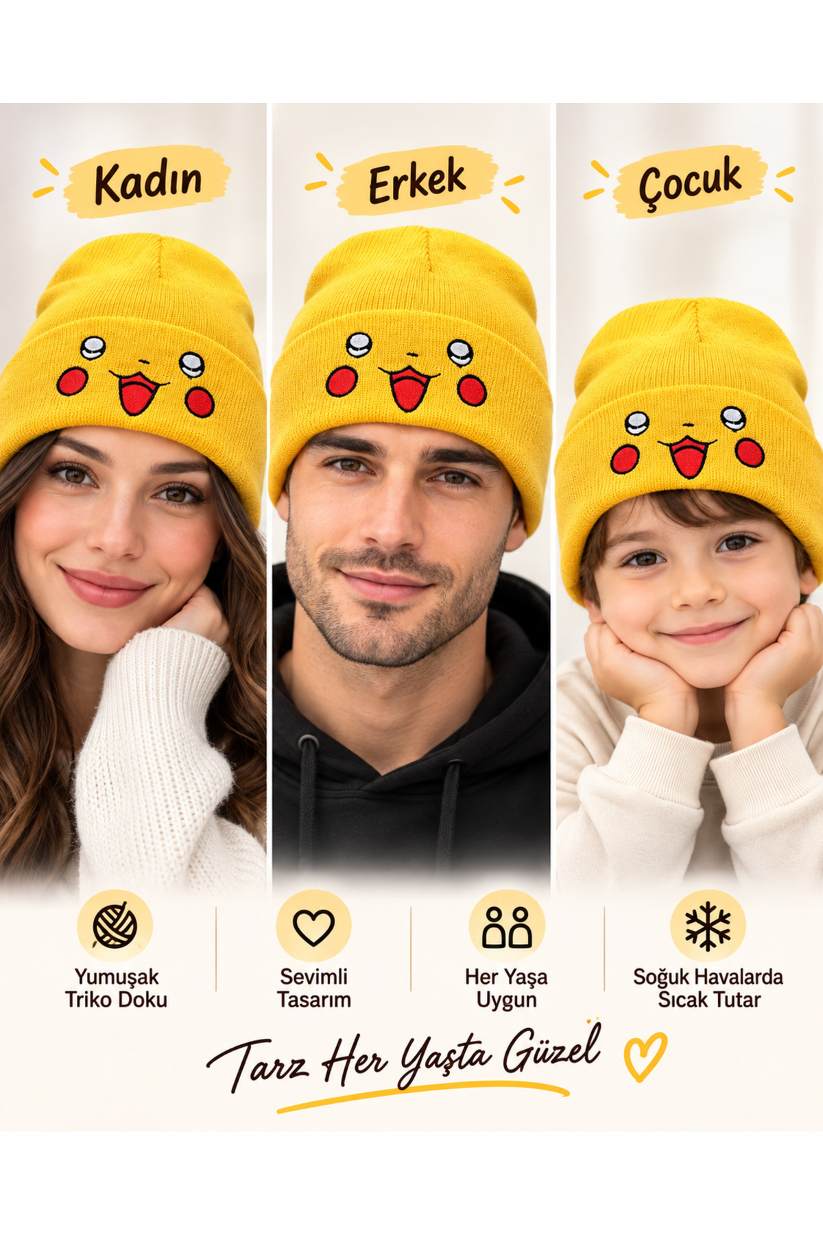 FG KONNİCHİWA Pikachu POKEMON NAKIŞLI LOGOLU BERE ANIME MANGA görsel 3