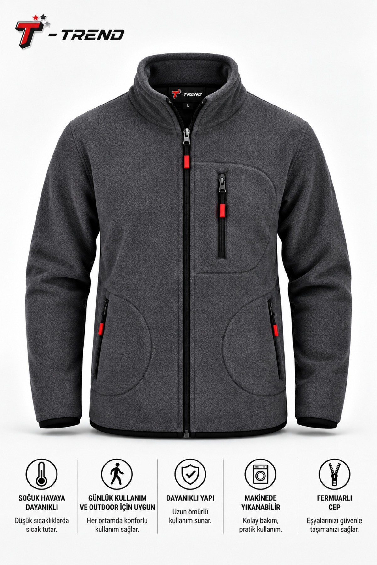 T.trend Polar Ceket Gri Softshell Erkek/unisex