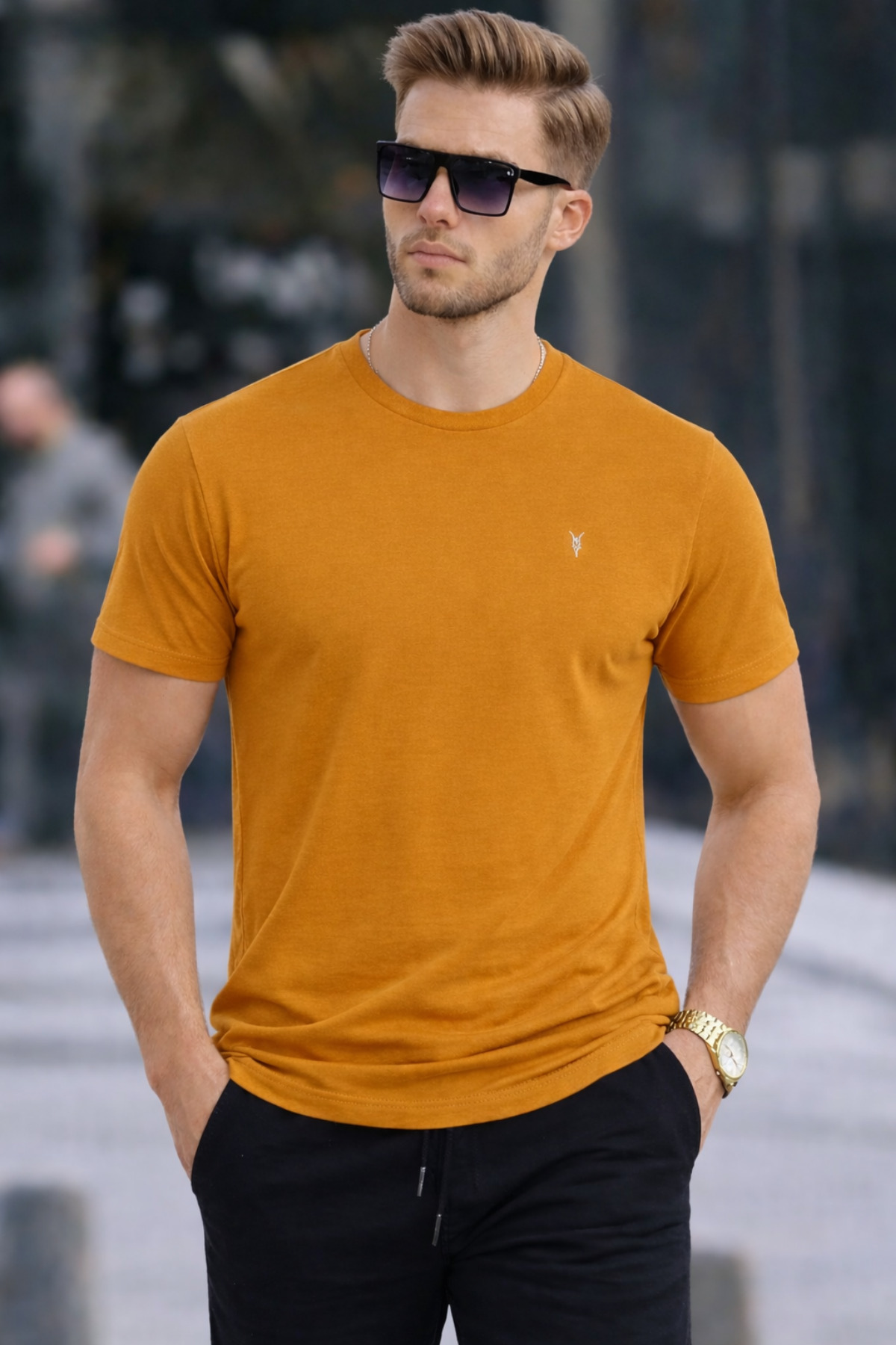 COMBİNE MİCHAİL Erkek Bisiklet Yaka Slim Basic Hardal Tişört