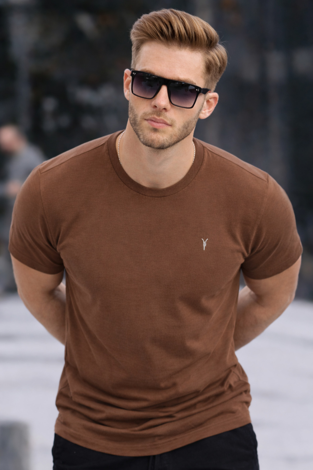 COMBİNE MİCHAİL Erkek Bisiklet Yaka Slim Basic Kahve Tişört görsel 2