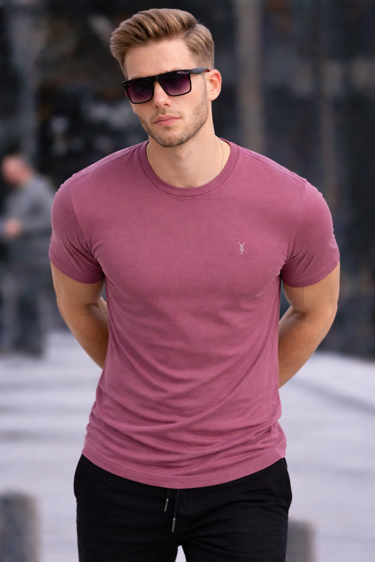 COMBİNE MİCHAİL Erkek Bisiklet Yaka Slim Basic Pembe Tişört görsel 2