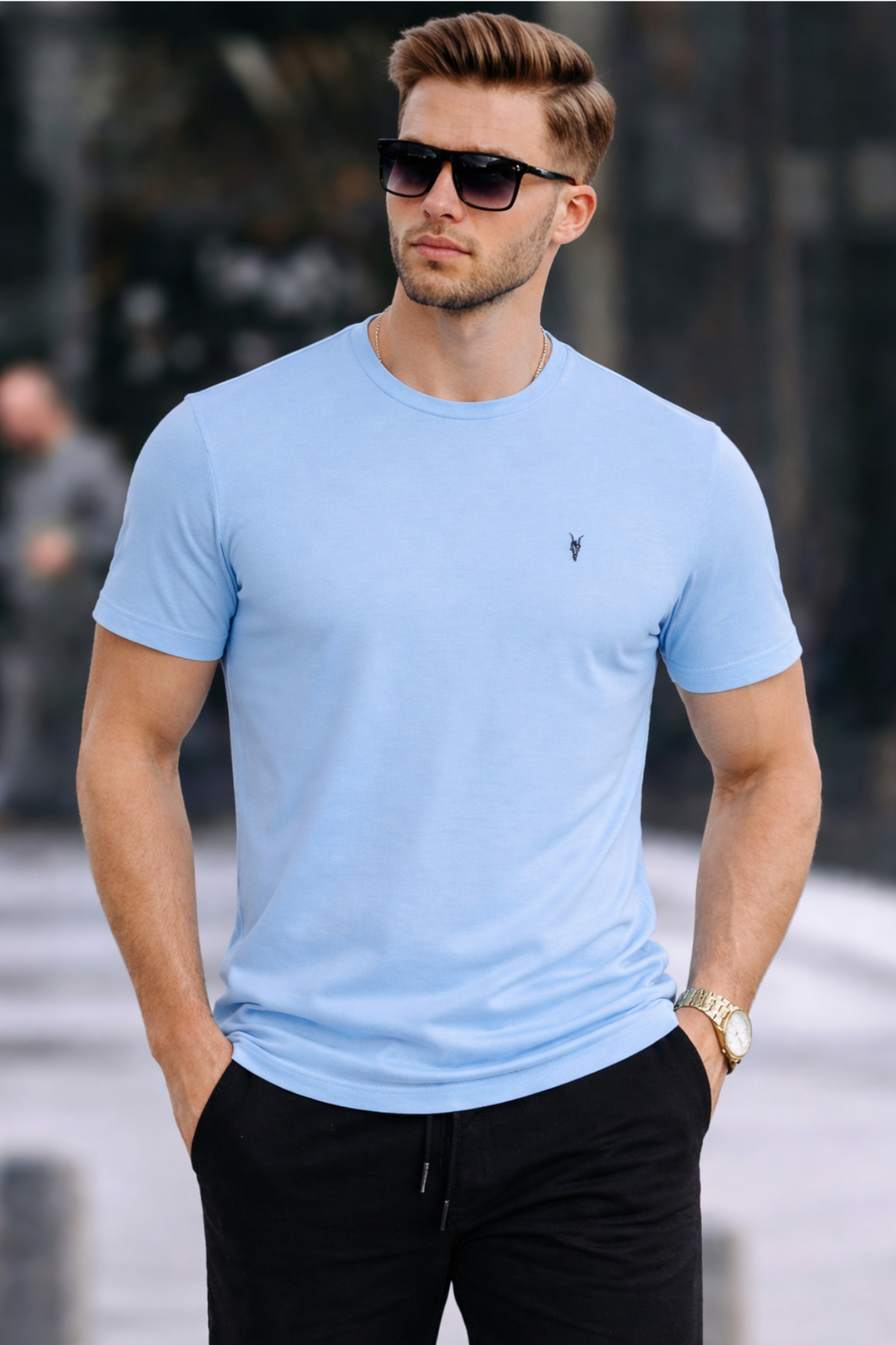 COMBİNE MİCHAİL Erkek Bisiklet Yaka Slim Basic B.Mavi Tişört