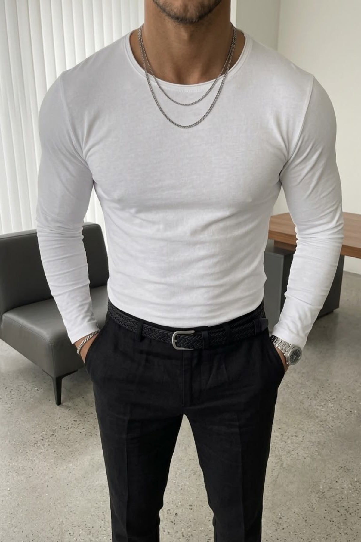 bozdemirtshirt %100 Pamuklu Slim Fit Pis yaka Uzun Kol T-shırt (4039)