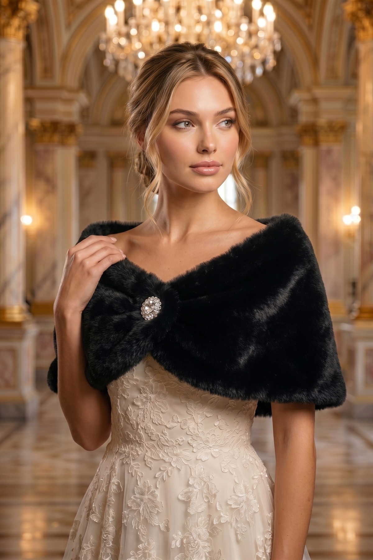 Elegance Scarf Kısa Kürk Etol Gelin Bolero Kürk Bolero Gelin Şalı Gelin Kürkü Omuz Şalı Abiye Şal Siyah görsel 8