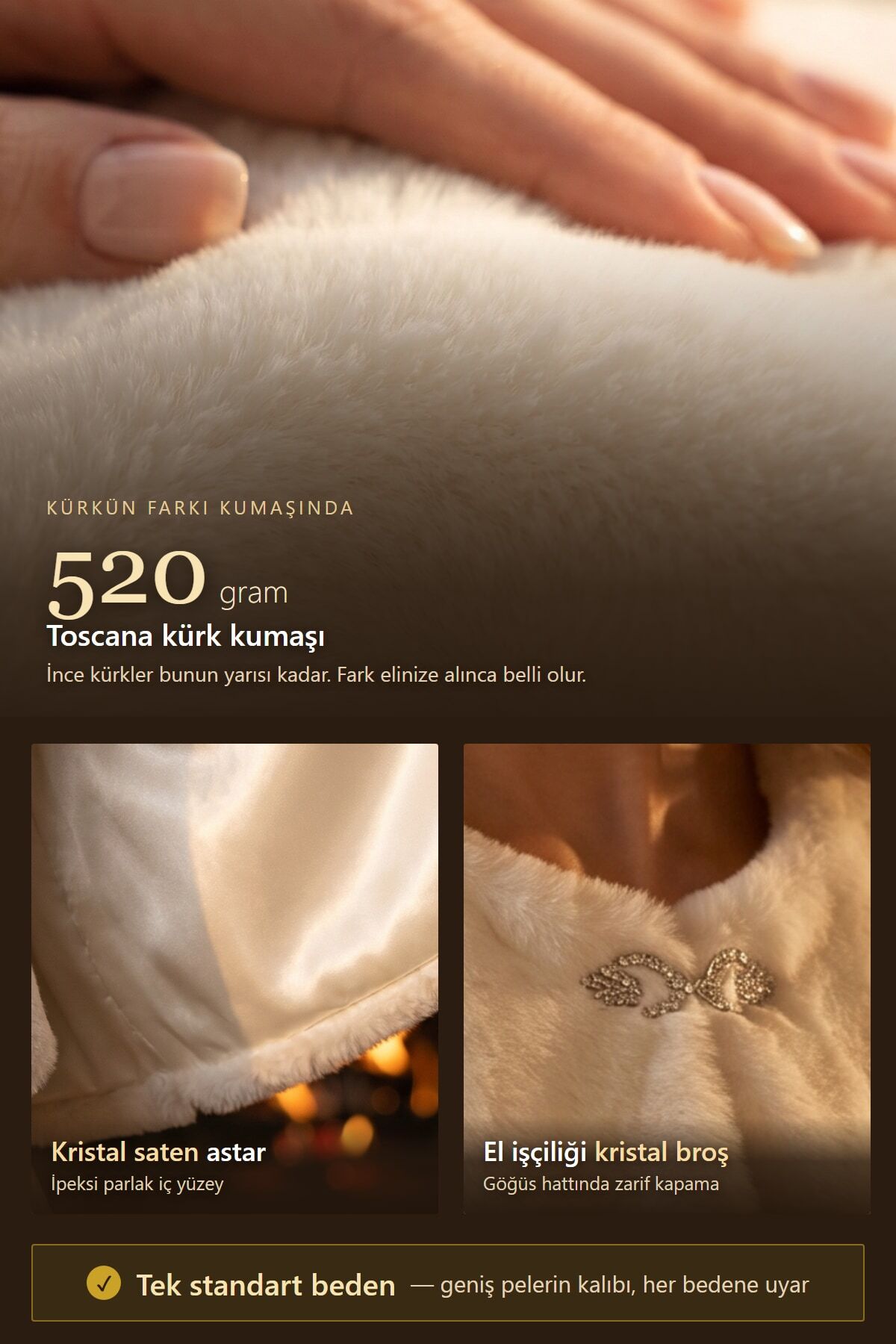 Elegance Scarf Broşlu Premium Kürk Etol Gelin Bolero Kürk Bolero Gelin Şalı Gelin Kürkü Omuz Şalı Kırık Beyaz görsel 3
