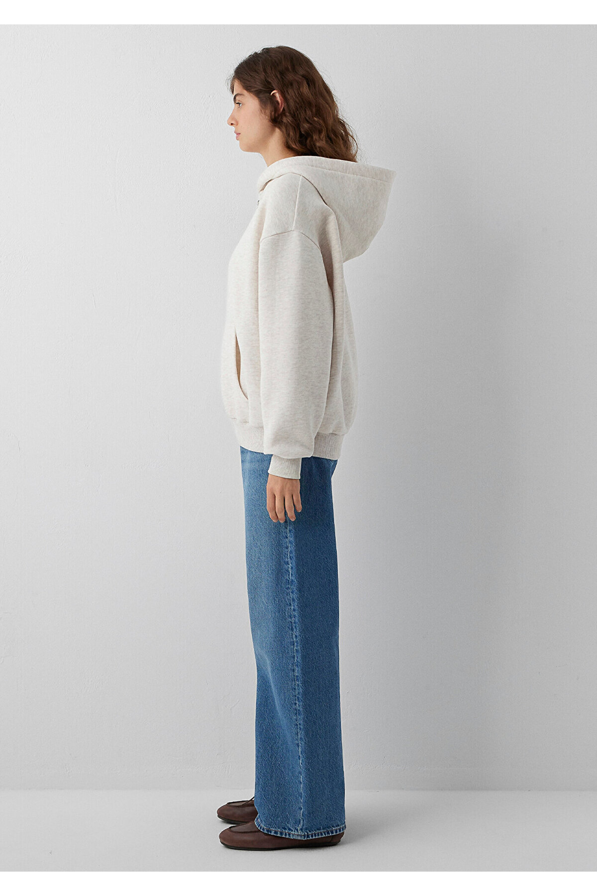 Mavi Kapüşonlu Fermuarlı Bej Sweatshirt 1611775-86992 görsel 4