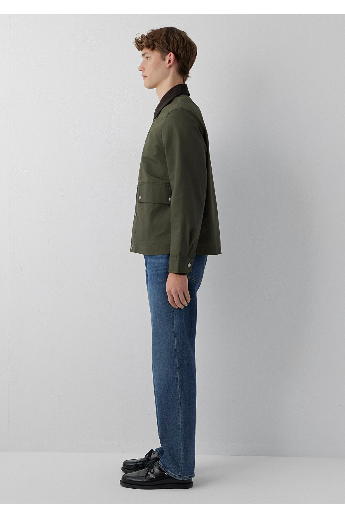 Mavi Kadife Yaka Haki Ceket Loose Fit / Bol Rahat Kesim 0110913-71545 görsel 4