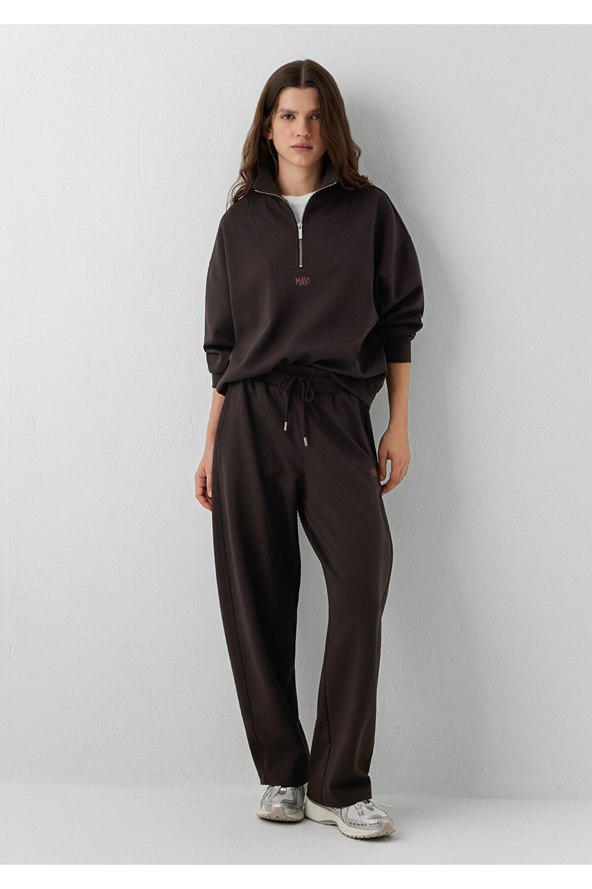 Mavi Yarı Fermuarlı Kahverengi İnterlok Sweatshirt 1S20016-70240 görsel 3