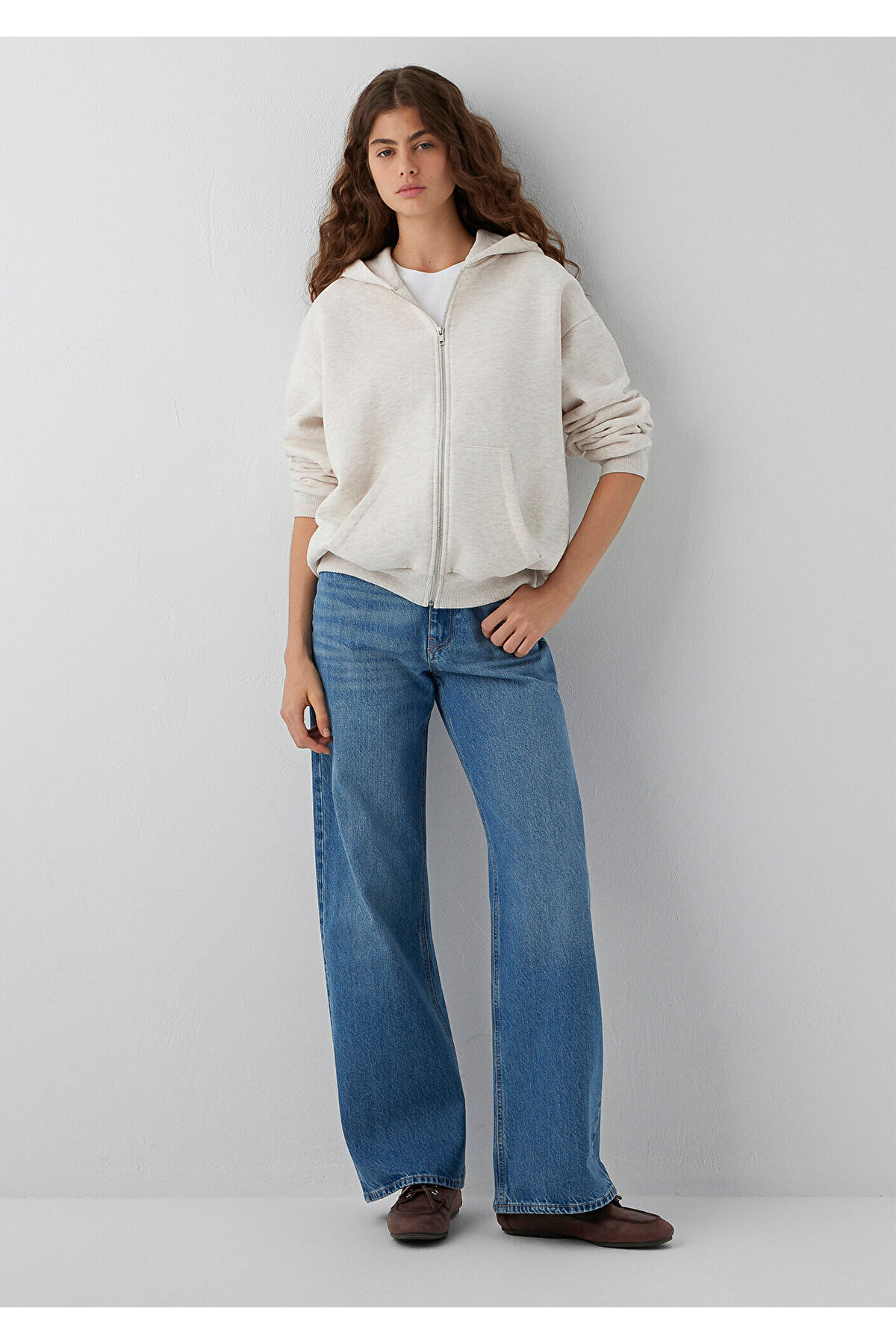 Mavi Kapüşonlu Fermuarlı Bej Sweatshirt 1611775-86992 görsel 2