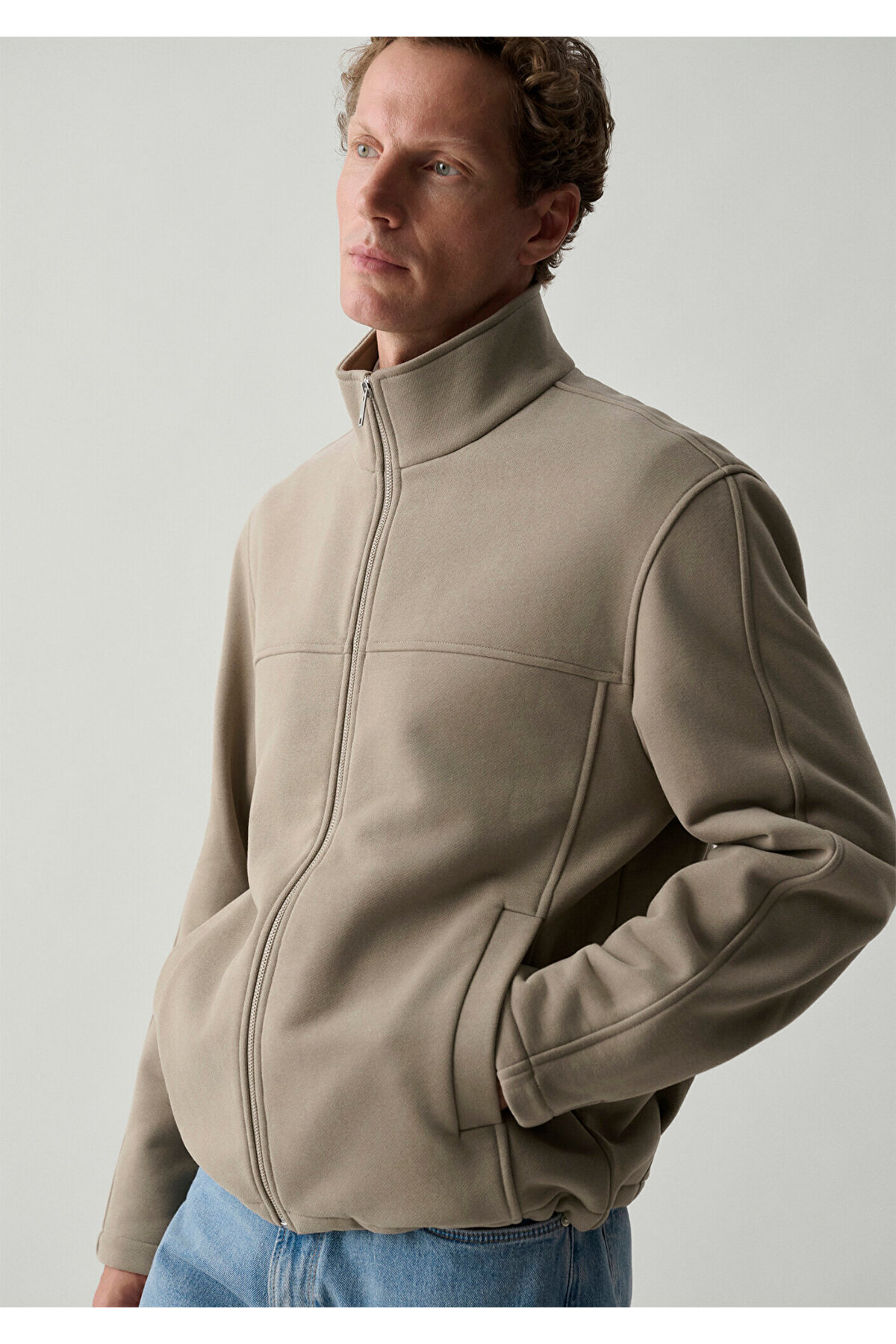 Mavi Dik Yaka Bej Ceket Loose Fit / Bol Rahat Kesim 0110955-80062 görsel 4
