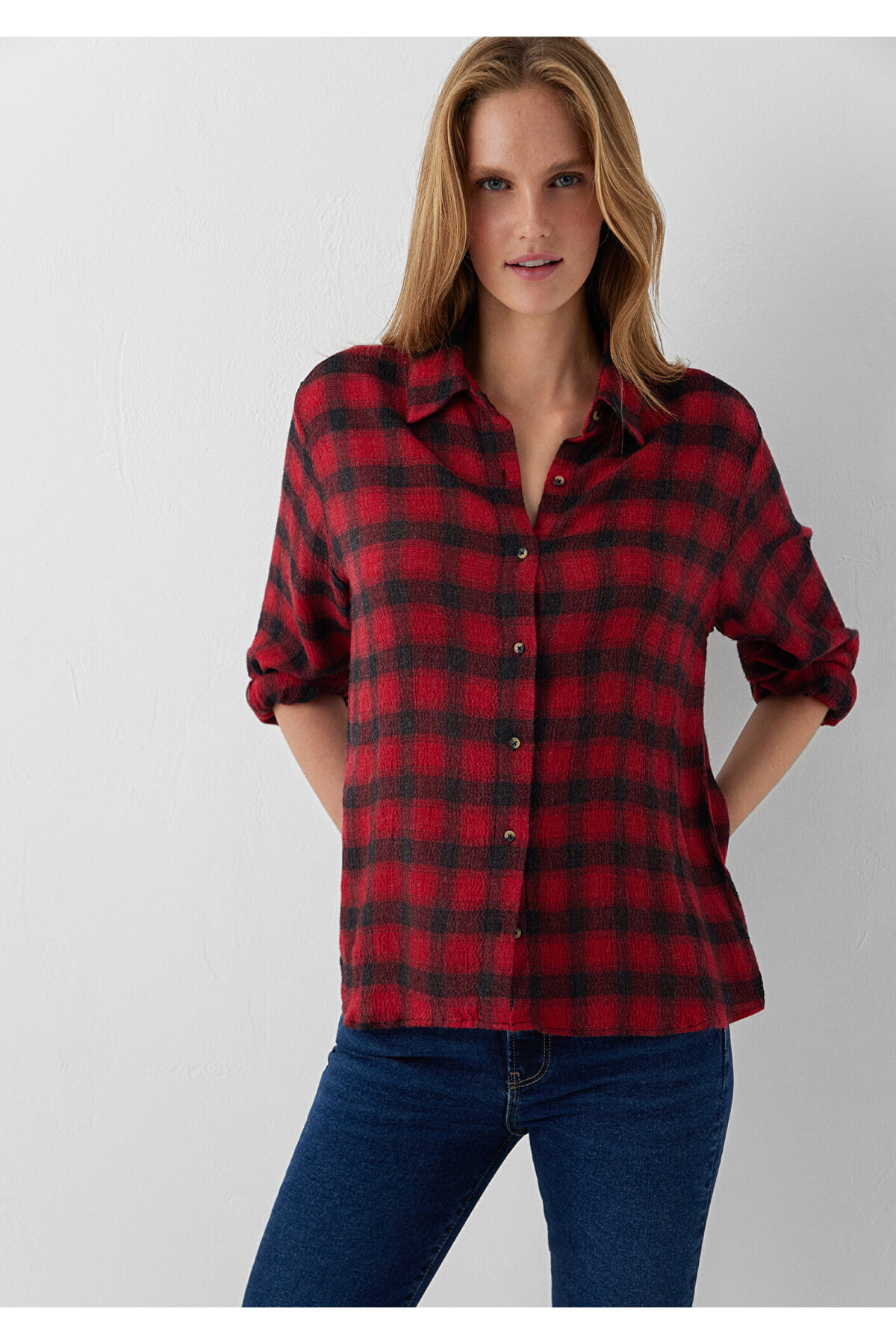 Mavi Kareli Gömlek Loose Fit / Bol Rahat Kesim 1211659-83151 görsel 2