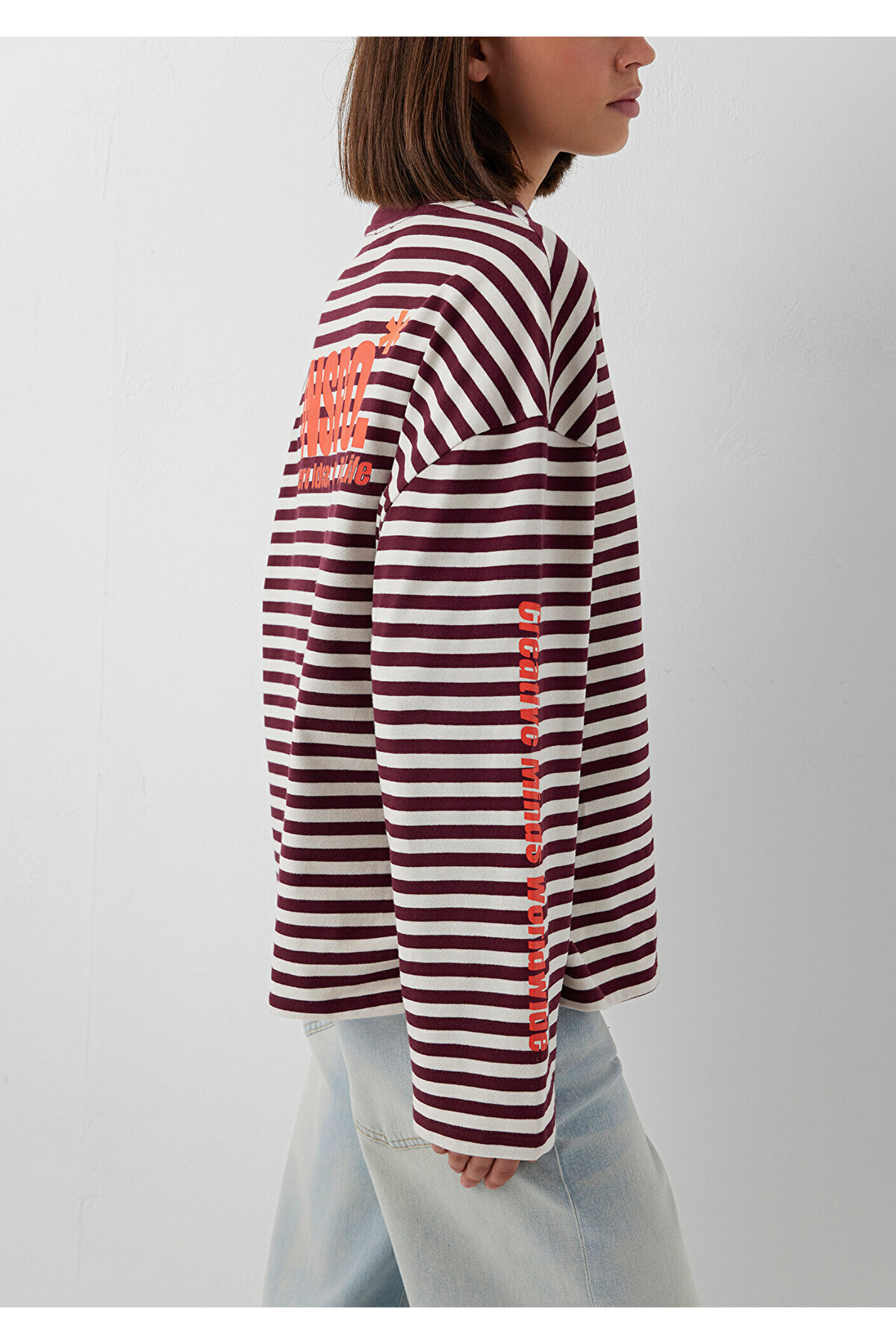 Mavi Çizgili Tişört Loose Fit / Bol Rahat Kesim 1620395-87982 görsel 3