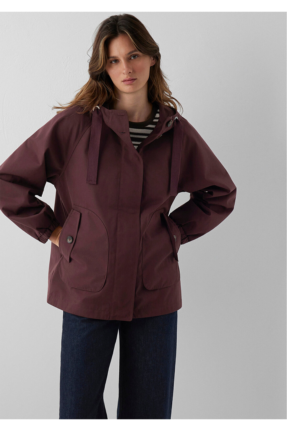 Mavi Kapüşonlu Bordo Ceket Loose Fit / Bol Rahat Kesim 1110014-70252 görsel 2