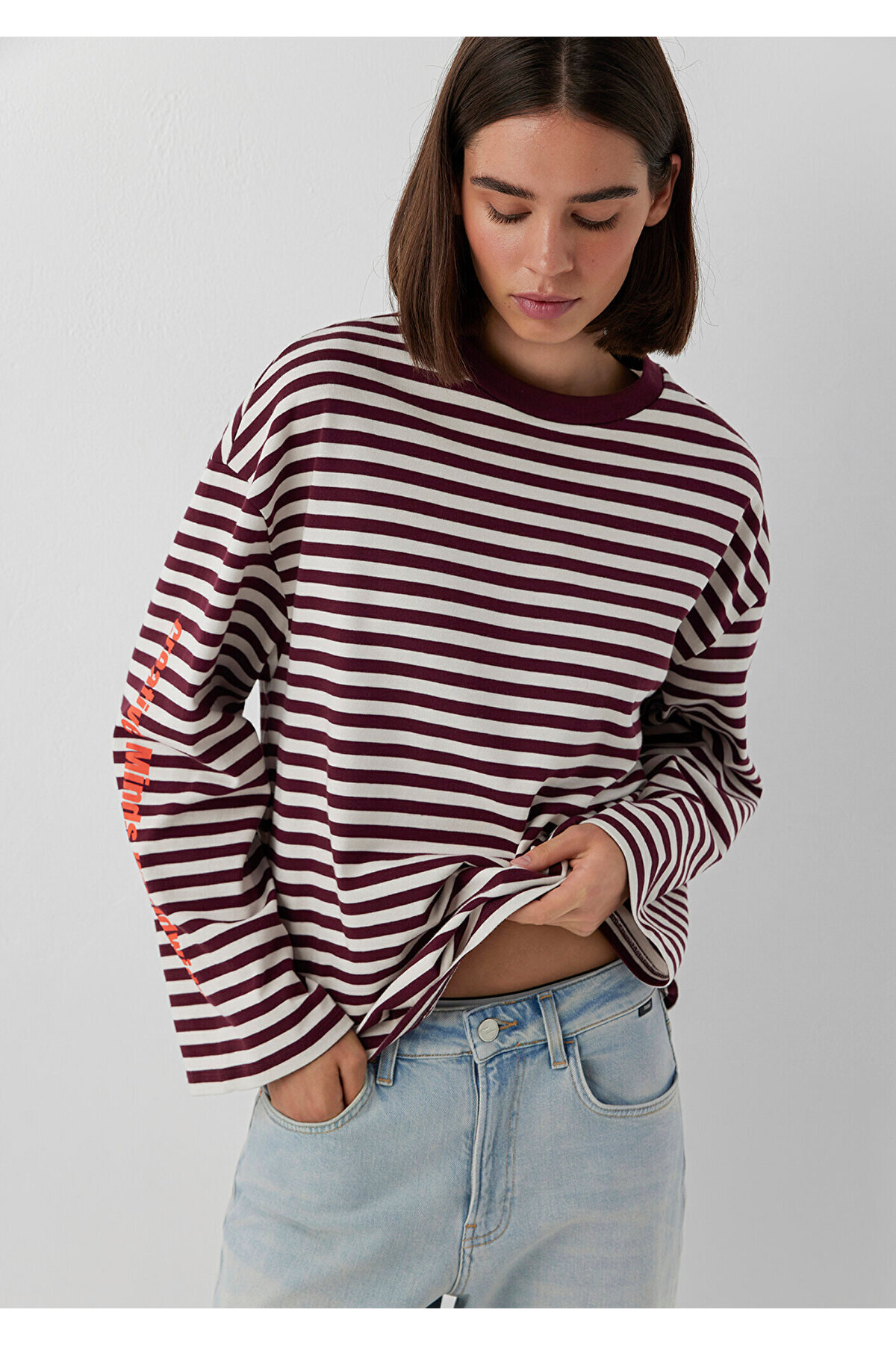 Mavi Çizgili Tişört Loose Fit / Bol Rahat Kesim 1620395-87982 görsel 4