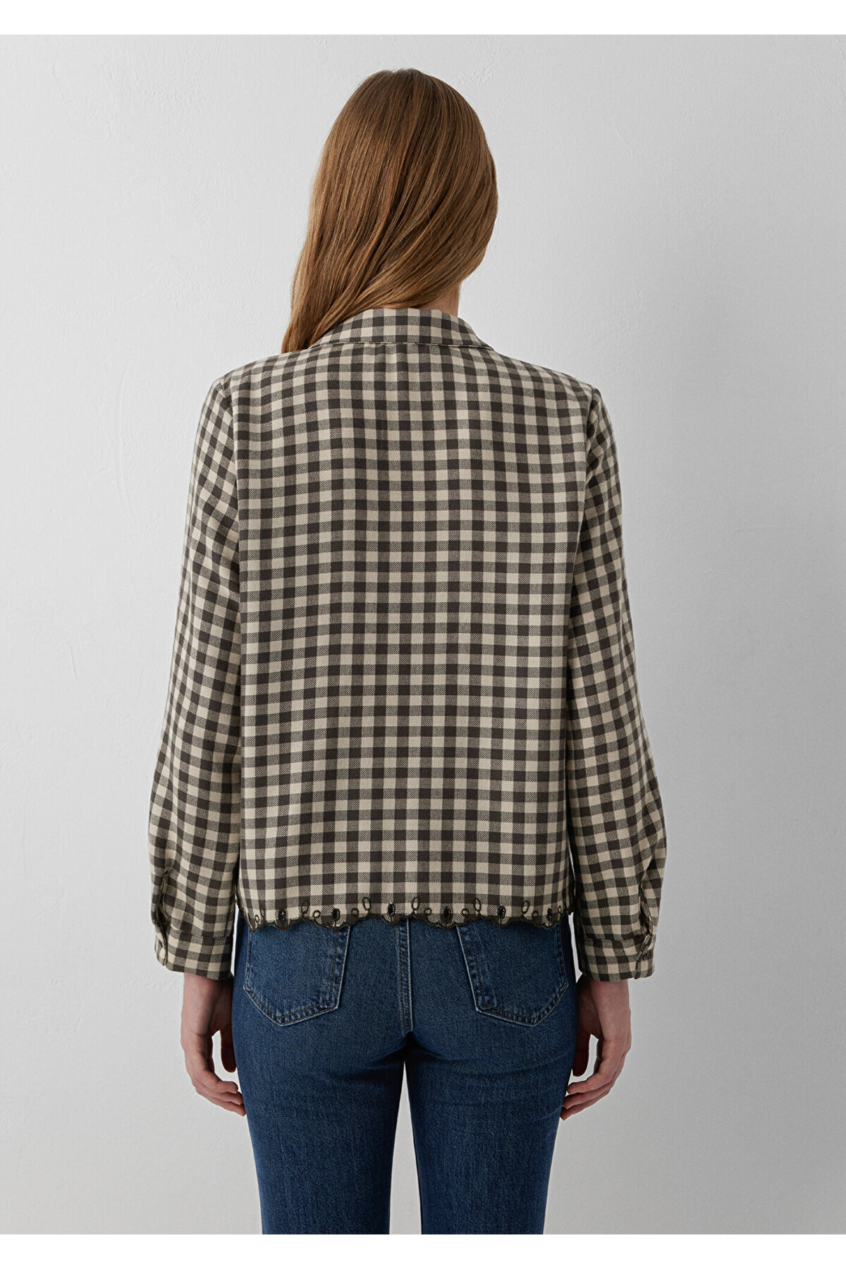 Mavi Nakış Detaylı Kareli Gömlek Loose Fit / Bol Rahat Kesim 1211298-91757 görsel 5