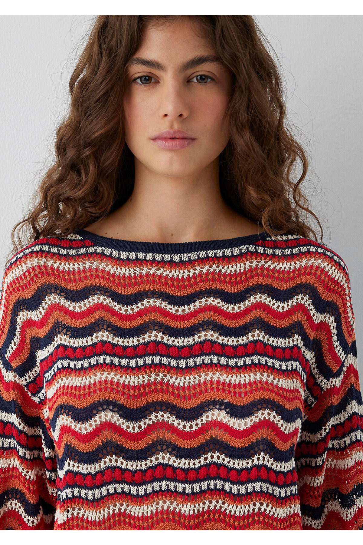 Mavi Turuncu Jakarlı Kazak Loose Fit / Bol Rahat Kesim 1710972-91010 görsel 7