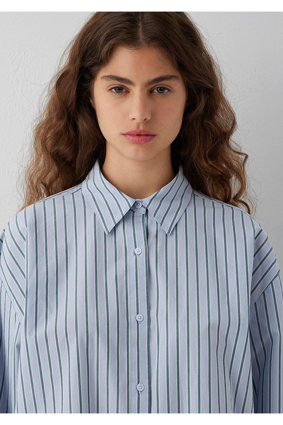 Mavi Çizgil Gömlek Oversize / Geniş Kesim 1211567-84005 görsel 6