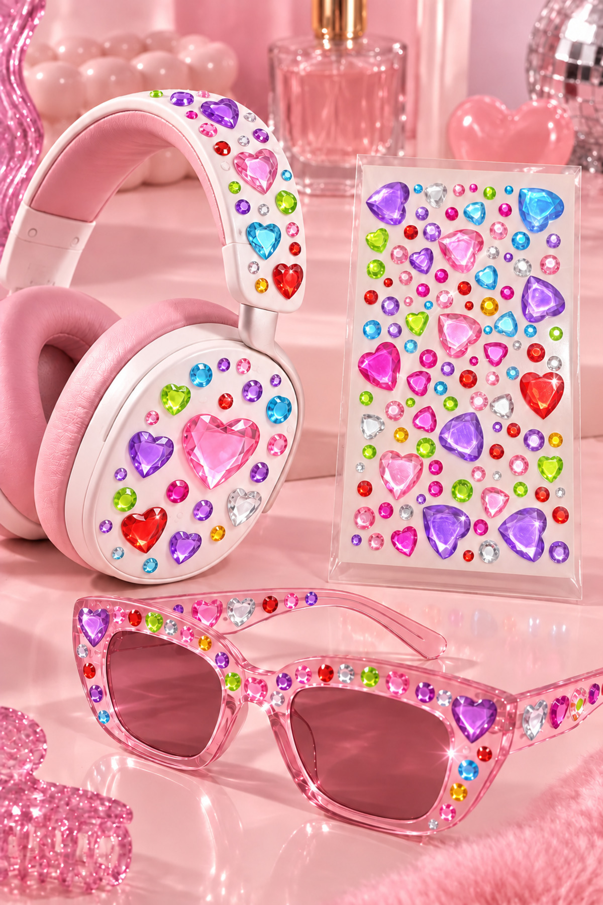 PRVT Rhinestone Kalp Figürlü Yapışkanlı Taş Sticker Saç, Yüz, Tırnak Ve Süs Taşı Yılbaşı Dekor görsel 3