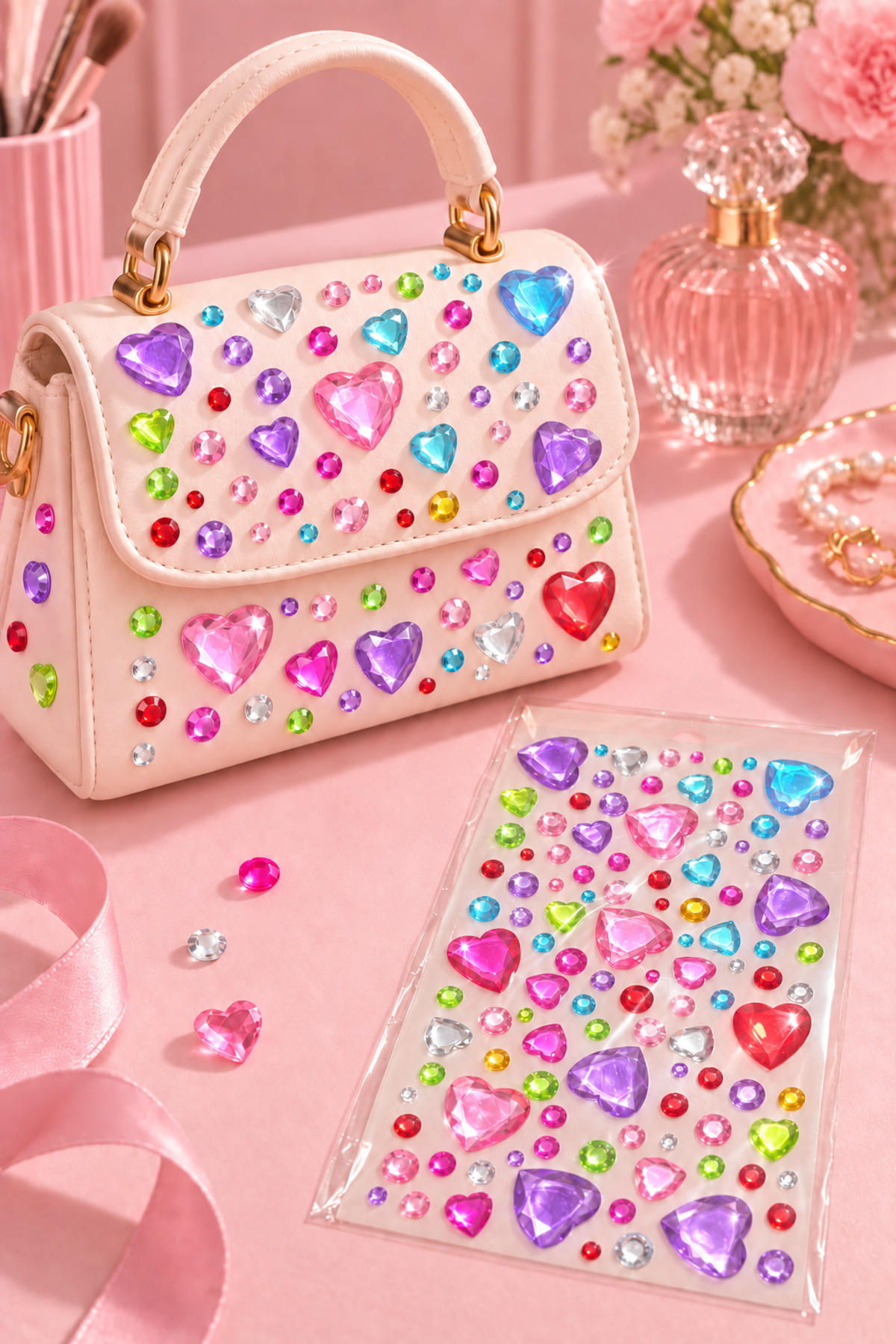 PRVT Rhinestone Kalp Figürlü Yapışkanlı Taş Sticker Saç, Yüz, Tırnak Ve Süs Taşı Yılbaşı Dekor görsel 4