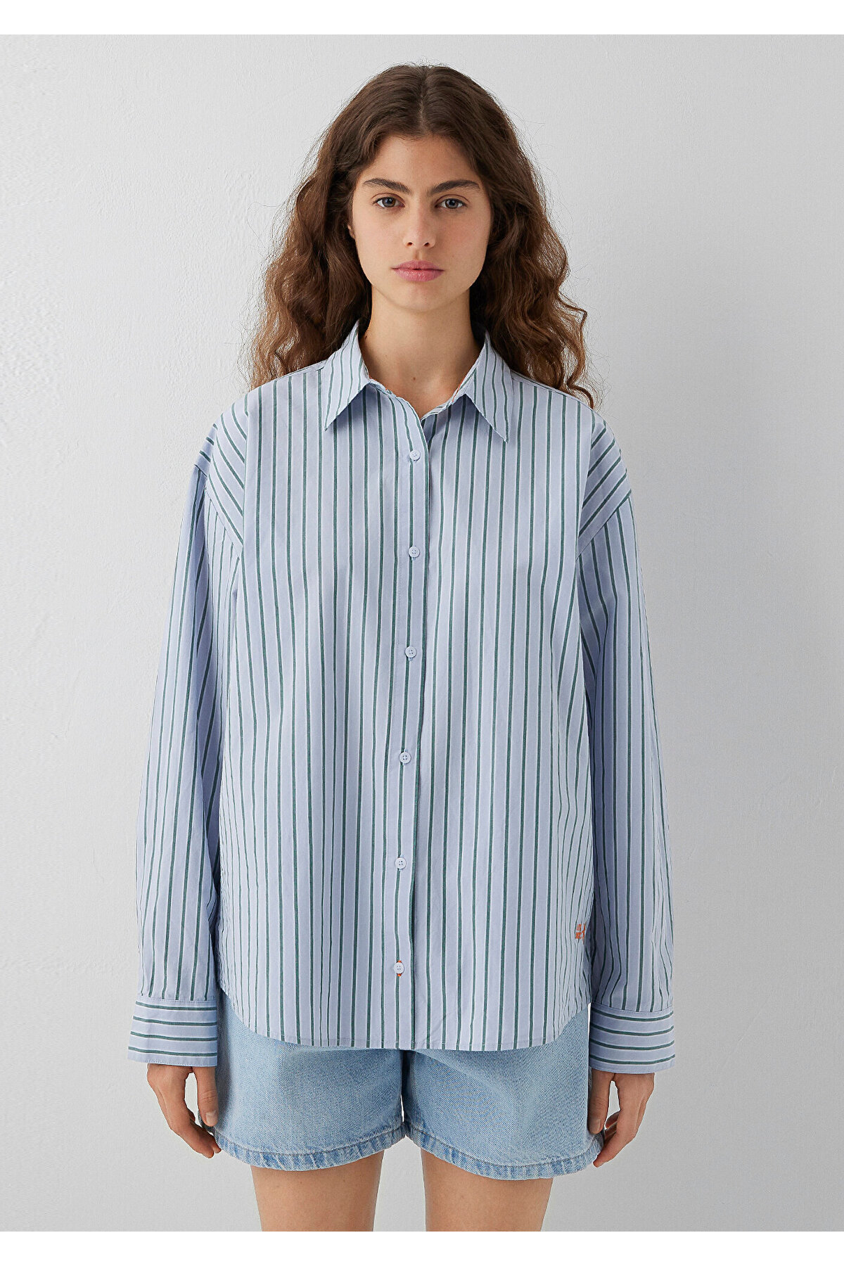 Mavi Çizgil Gömlek Oversize / Geniş Kesim 1211567-84005 görsel 3