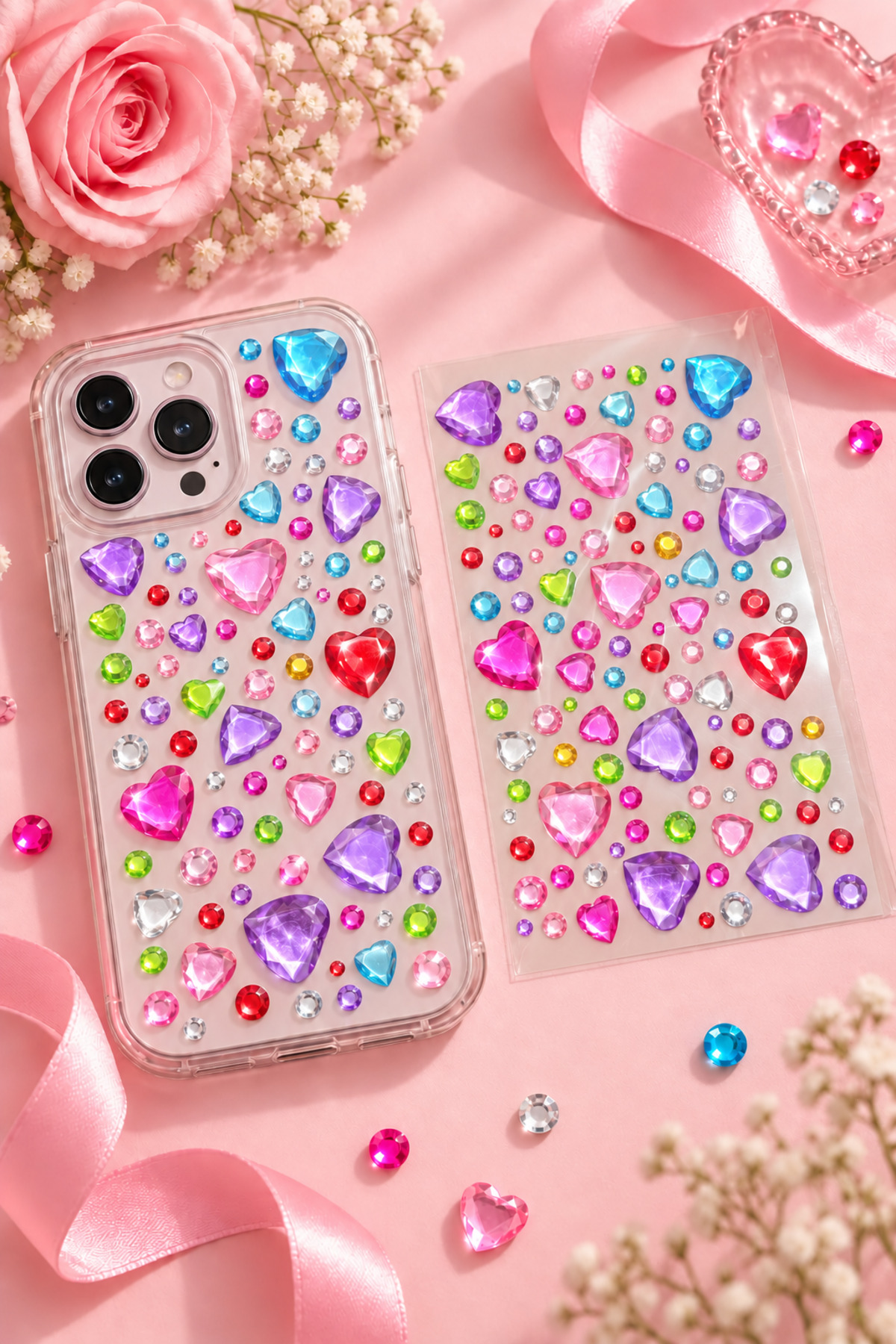 PRVT Rhinestone Kalp Figürlü Yapışkanlı Taş Sticker Saç, Yüz, Tırnak Ve Süs Taşı Yılbaşı Dekor görsel 2