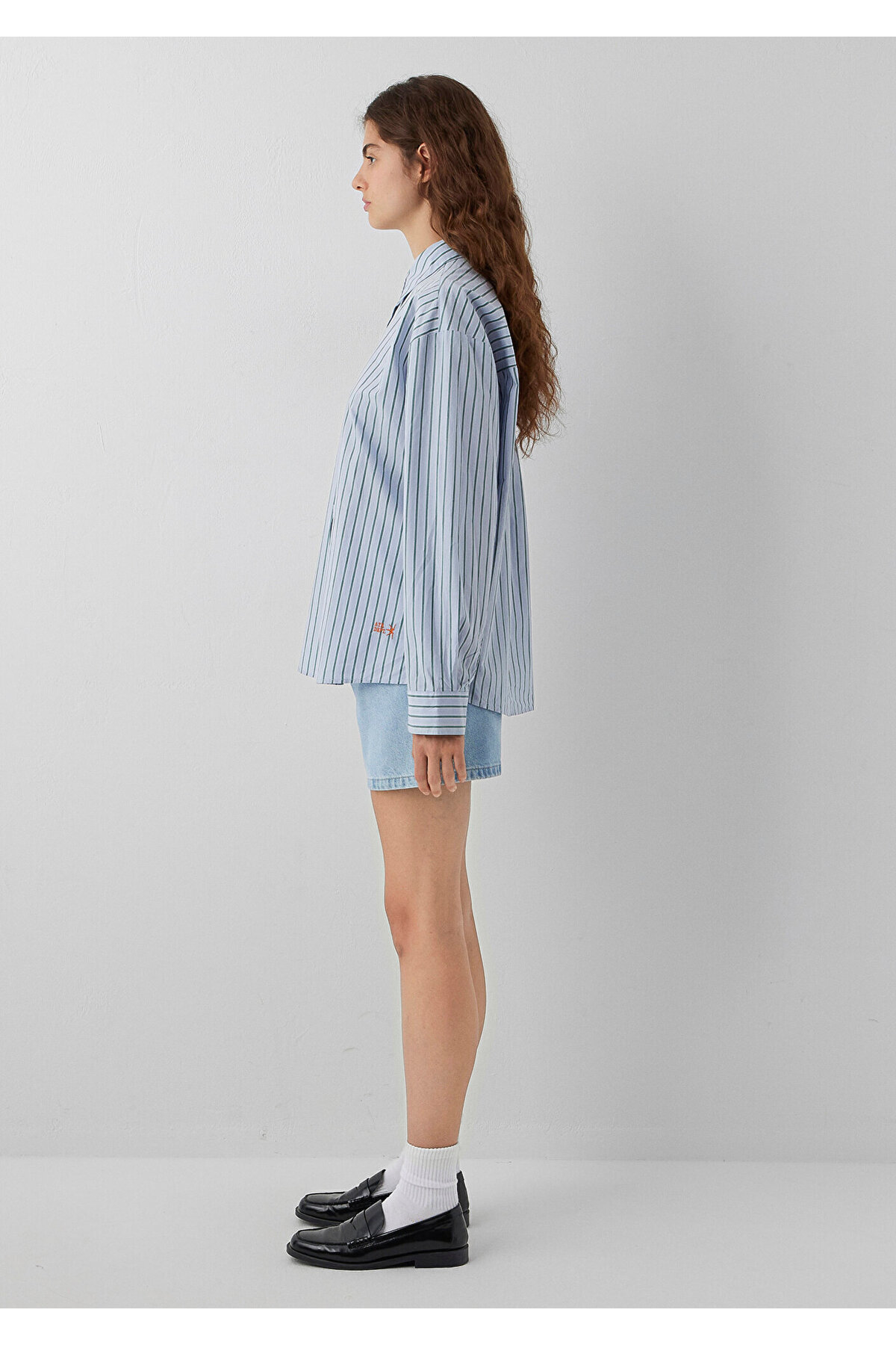 Mavi Çizgil Gömlek Oversize / Geniş Kesim 1211567-84005 görsel 4