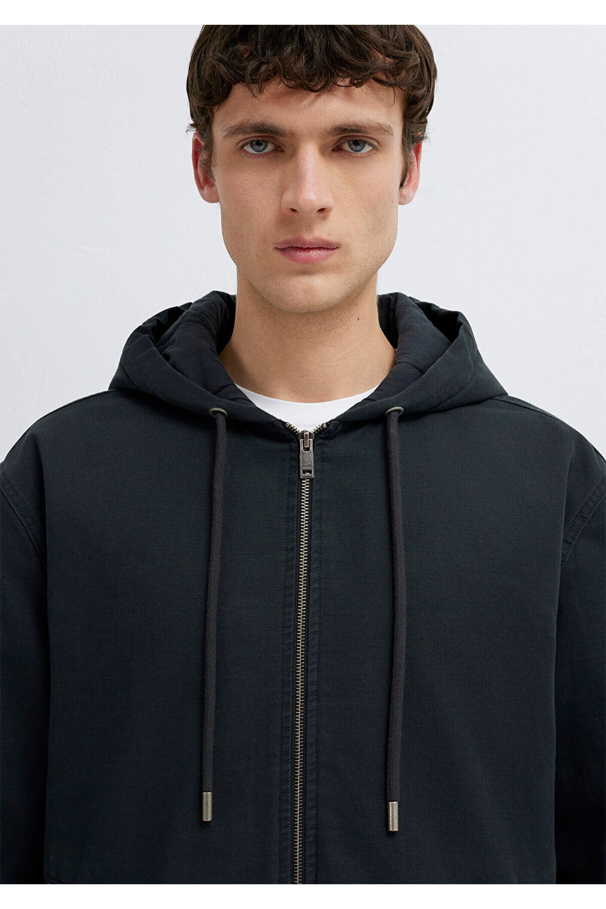 Mavi Kapüşonlu Siyah Ceket Loose Fit / Bol Rahat Kesim 0110953-71379 görsel 6
