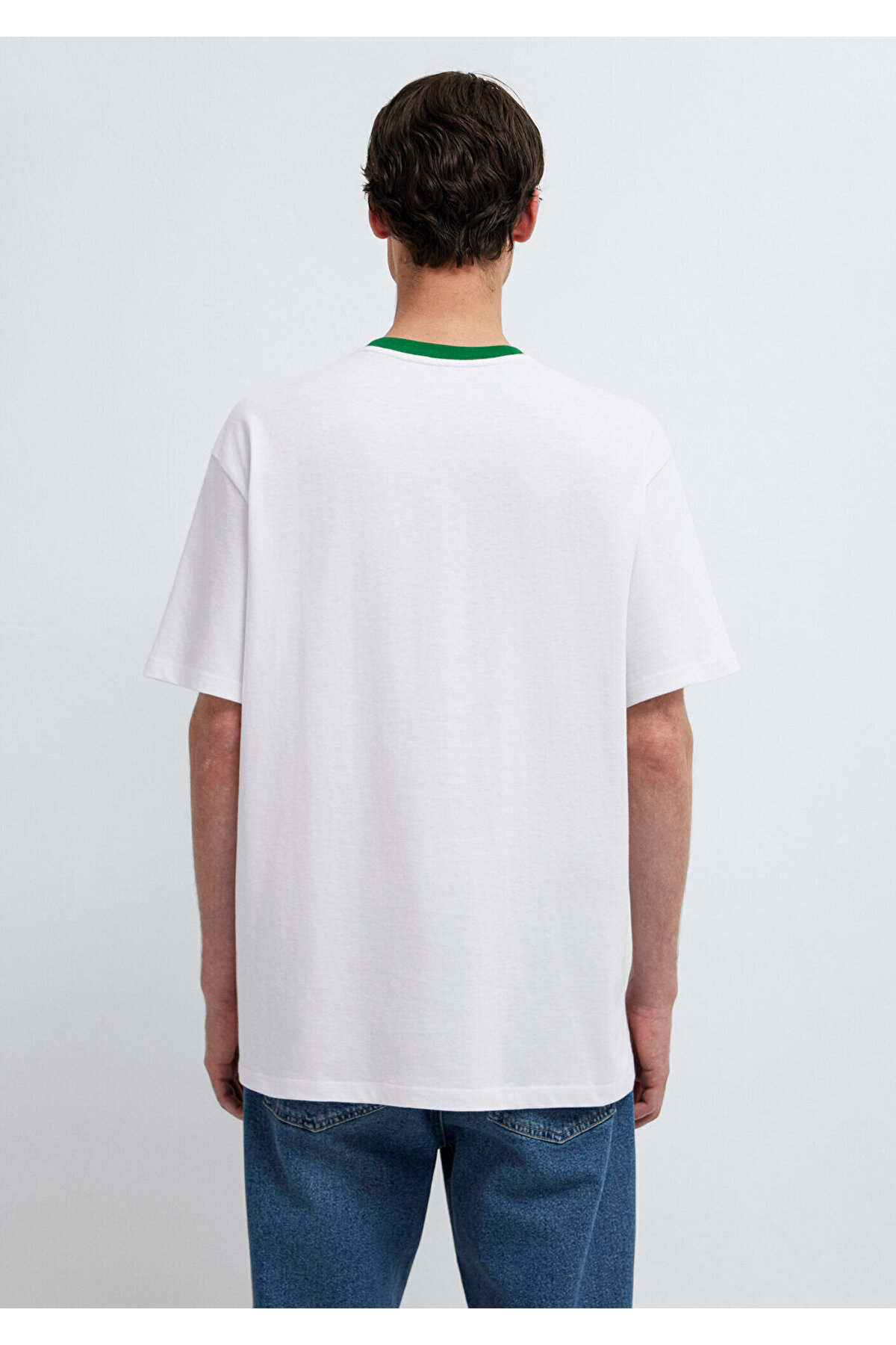 Mavi Logo Baskılı Biye Detaylı Beyaz Tişört Loose Fit / Bol Rahat Kesim 0613557-620 görsel 6