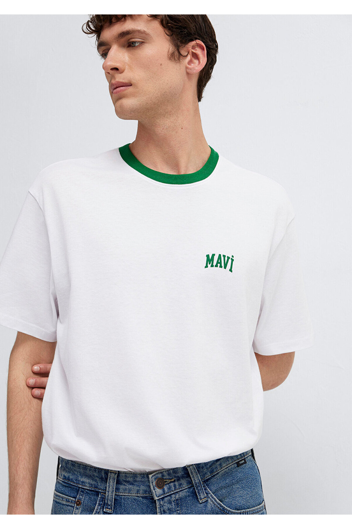 Mavi Logo Baskılı Biye Detaylı Beyaz Tişört Loose Fit / Bol Rahat Kesim 0613557-620 görsel 2