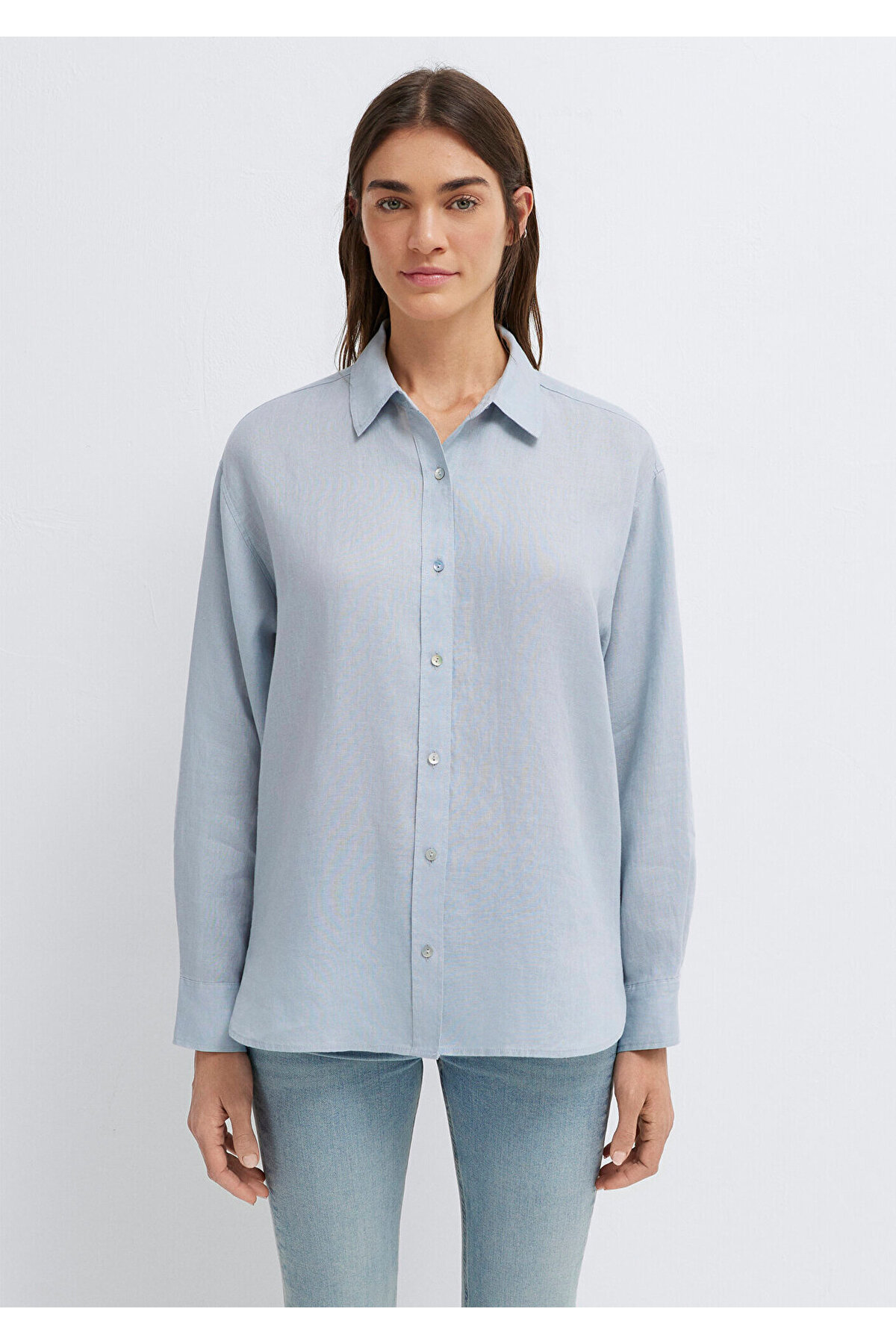 Mavi Açık Keten Gömlek Loose Fit / Bol Rahat Kesim 1210747-70802 görsel 3